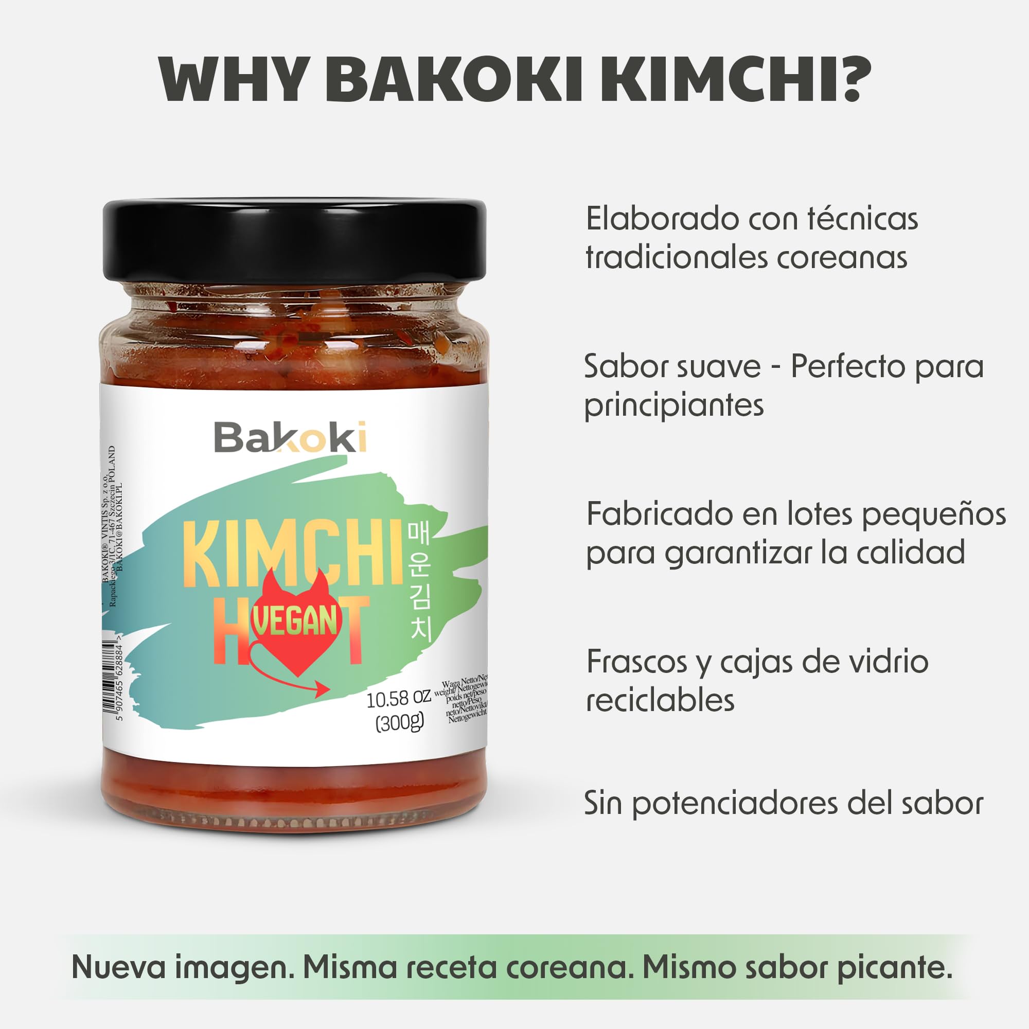 Bakoki Premium 매운 김치 Hot‑Kimchi VEGAN Gochugaru kimchi coreano picante repollo napa fermentado tradicional probiótico umami 2 x 300 g