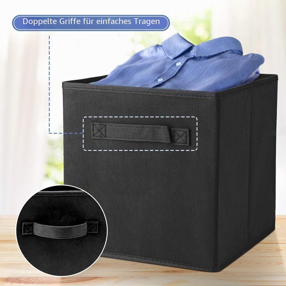 Aufbewahrungsbox Schwarz, 6er-Pack Faltbare Aufbewahrungskiste Kallax Boxen Korb Aufbewahrung mit Griffe für Wäsche Spielzeug Bücher CDs Schrank Regal Spind 26.7 x 26.7 x 28cm