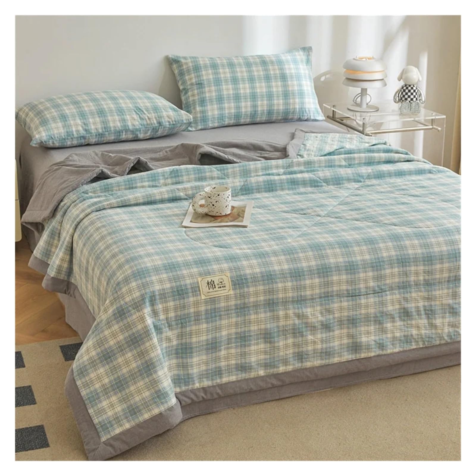 IUVYTA Summer Duvet Cotton Summer Quilt Lightweight Breathable Bedding Minimalist Plaid Thin Comforter Air Conditioning(4,150x200cm(59x79inch))