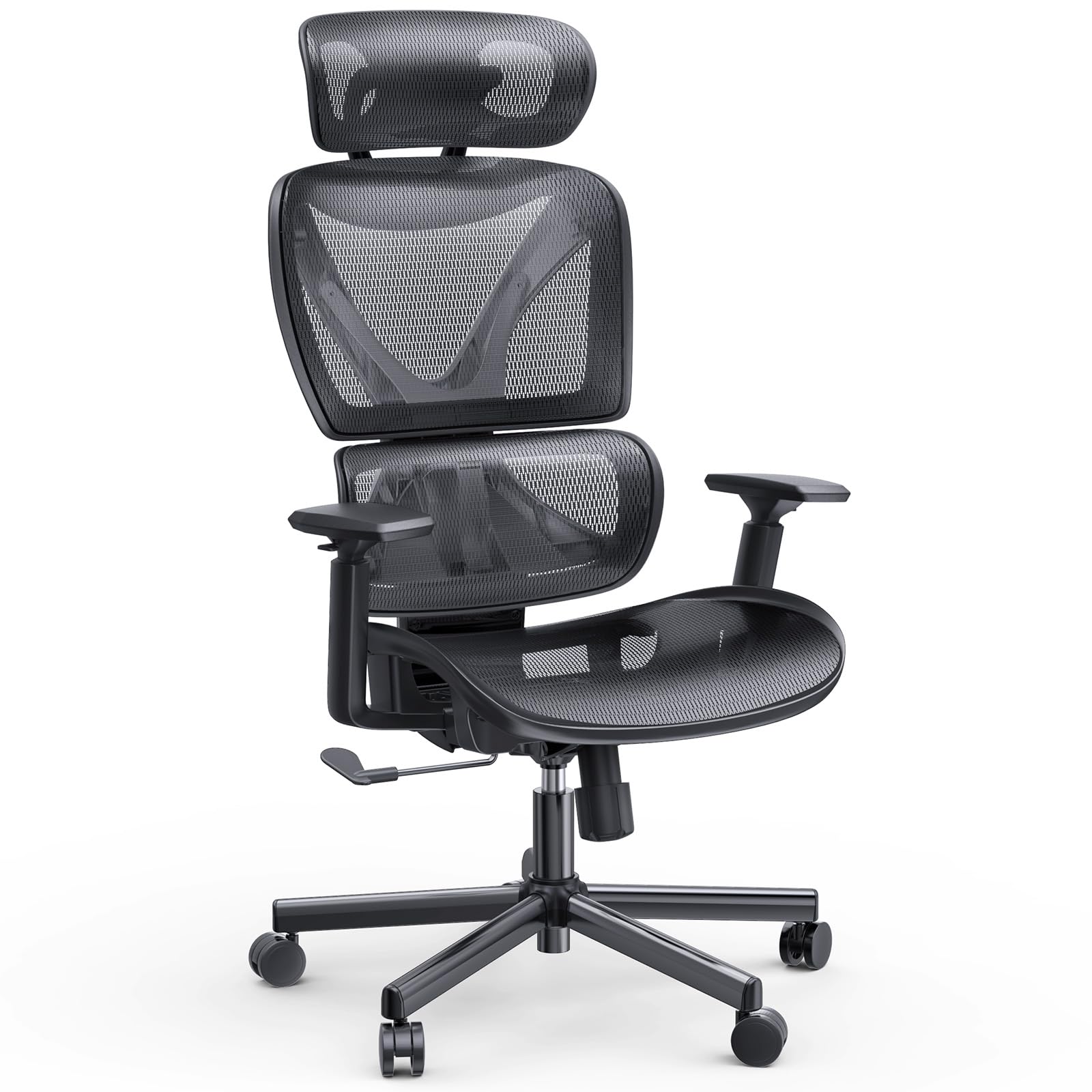 NOBLEWELL Oficina Silla ergonómica, Silla de Oficina con Respaldo Alto, Silla de computadora de Malla con Soporte Lumbar, reposabrazos 3D, Respaldo Doble y reposacabezas Ajustable