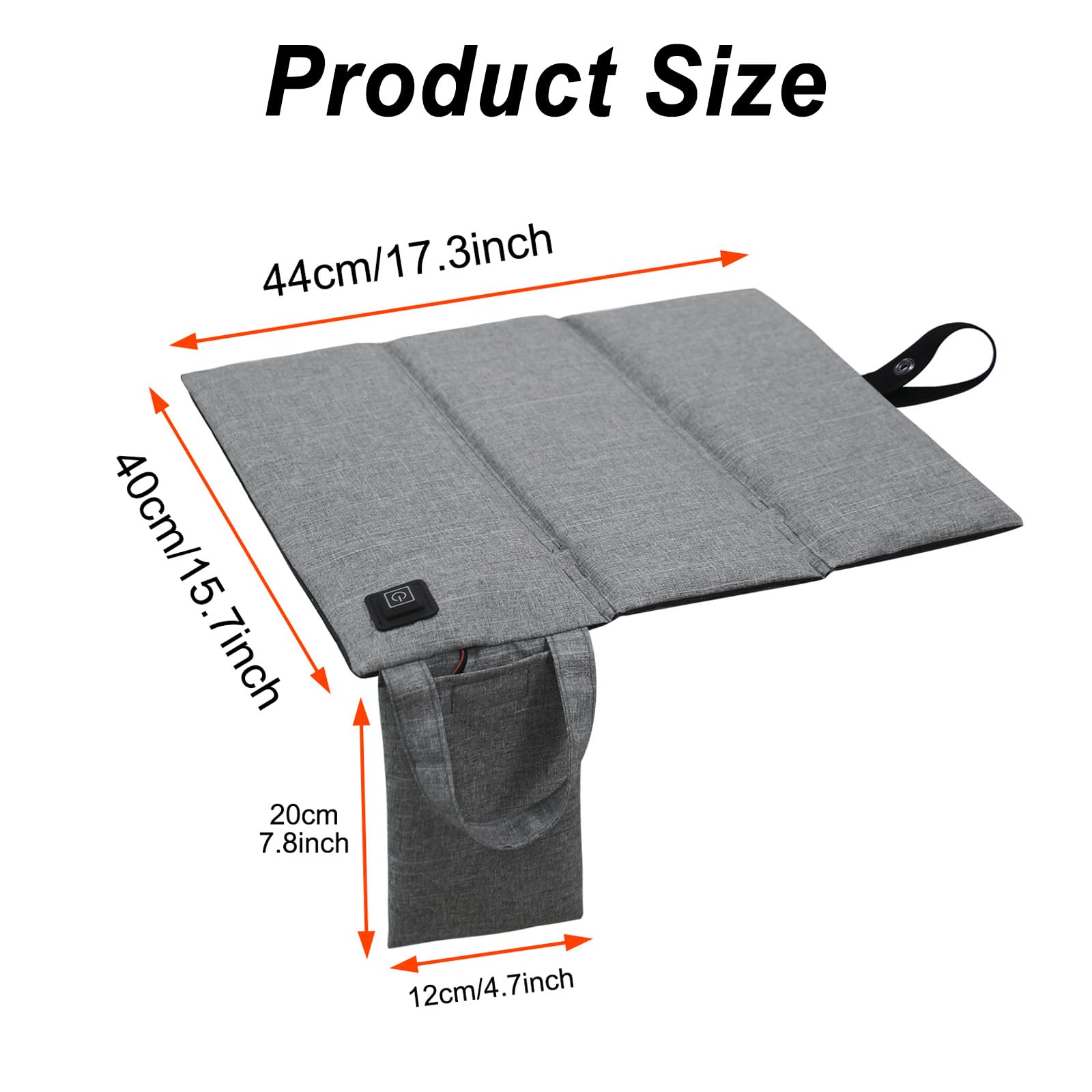 Tragbares Stadion Beheiztes Sitzkissen, 44x40cm Faltbares USB Heizsitzkissen, 3 Einstellbare Temperatur, Elektrisch Heizkissen Rücken für Outdoor Bleicher, Camping (Enthält Keine Powerbank)