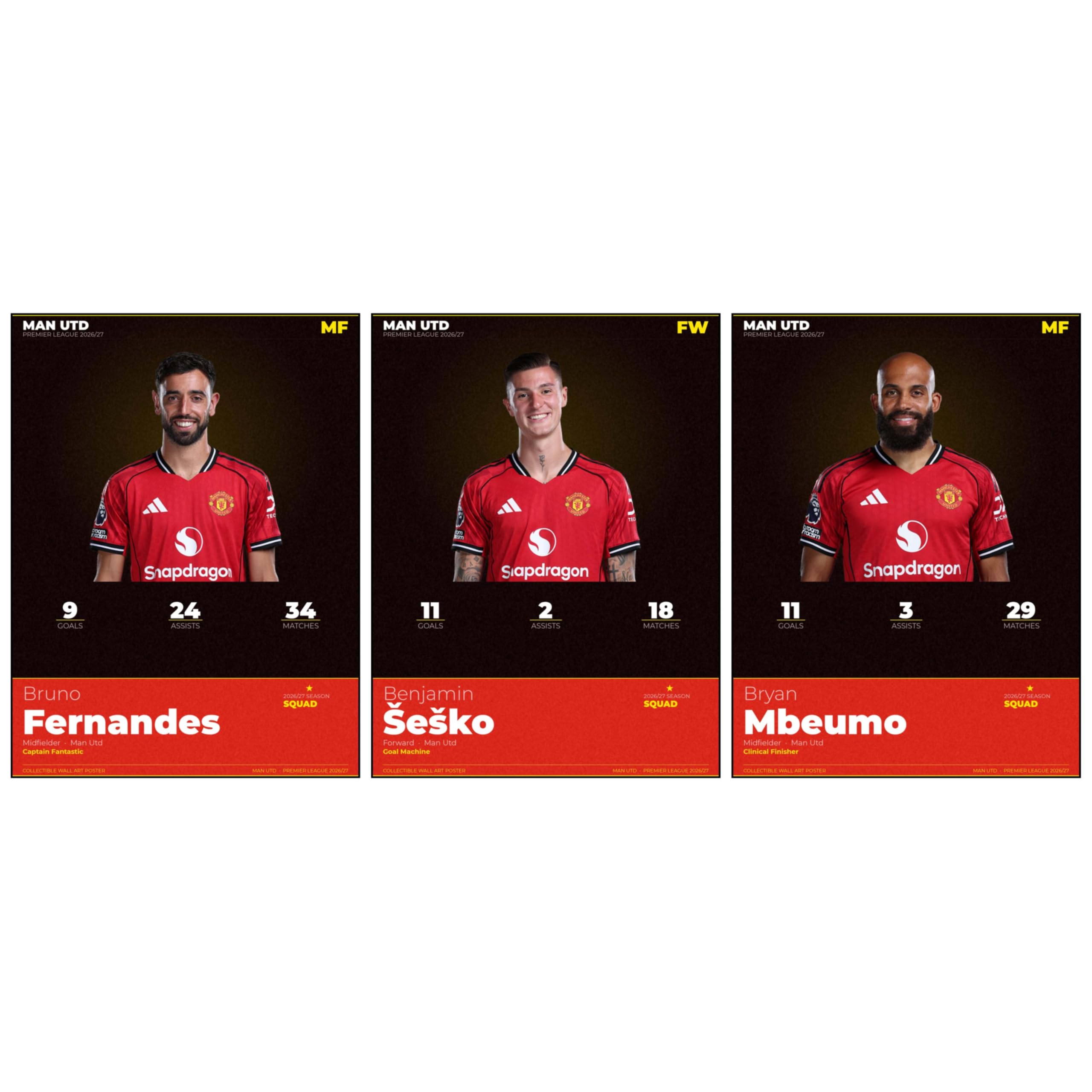 Wrap & Wish Man Utd PREMIER LEAGUE 2026/27 Wall Posters (A4, 9x12 Inch) | Pack of 3 | Fernandes, Šeško, Mbeumo | Football Collectible Room Decor for Fans-image-15