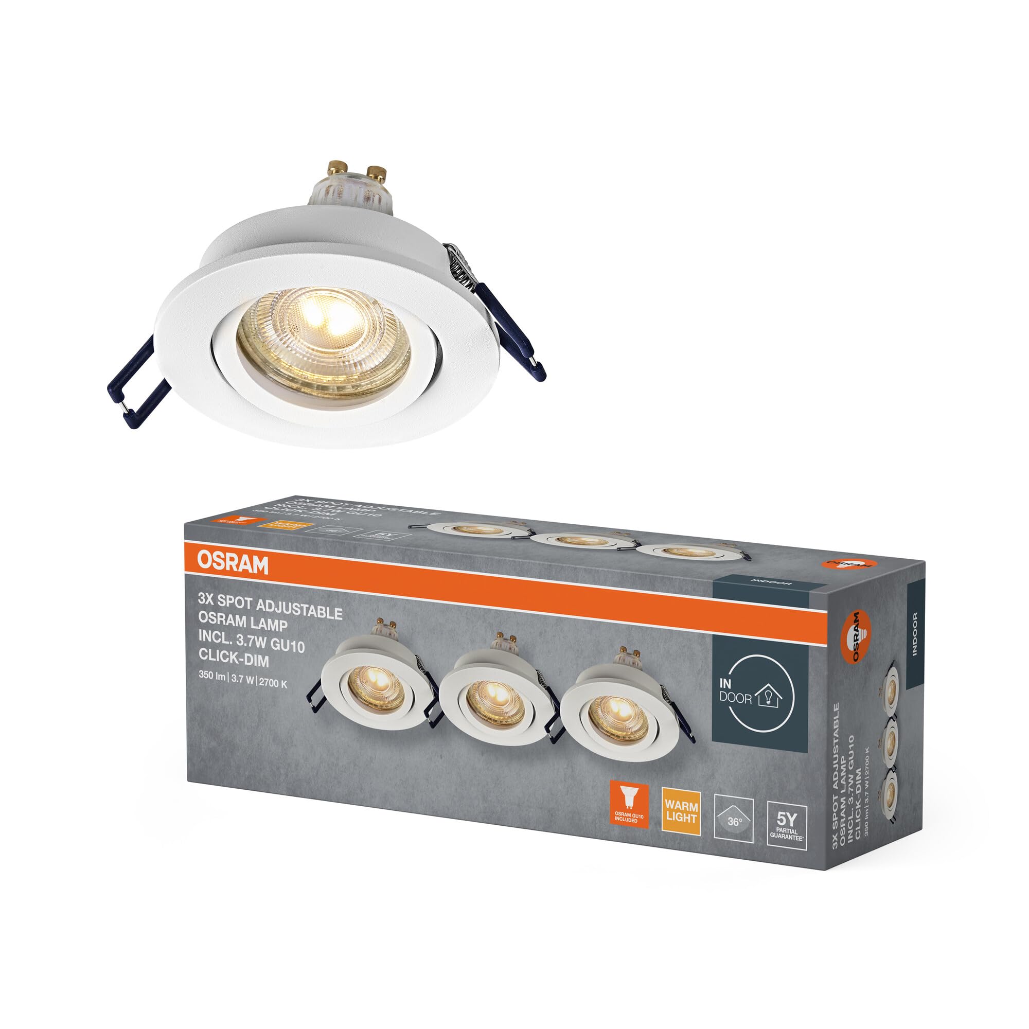 Osram Spot Set LED Einbaustrahler DIM Flexibel 3,7W Weiß | Spot Set Recess GU10 Dim, Spot lights and ceiling spots, Sandweiß, 85 mm dia, 25000 h, 3-Pack