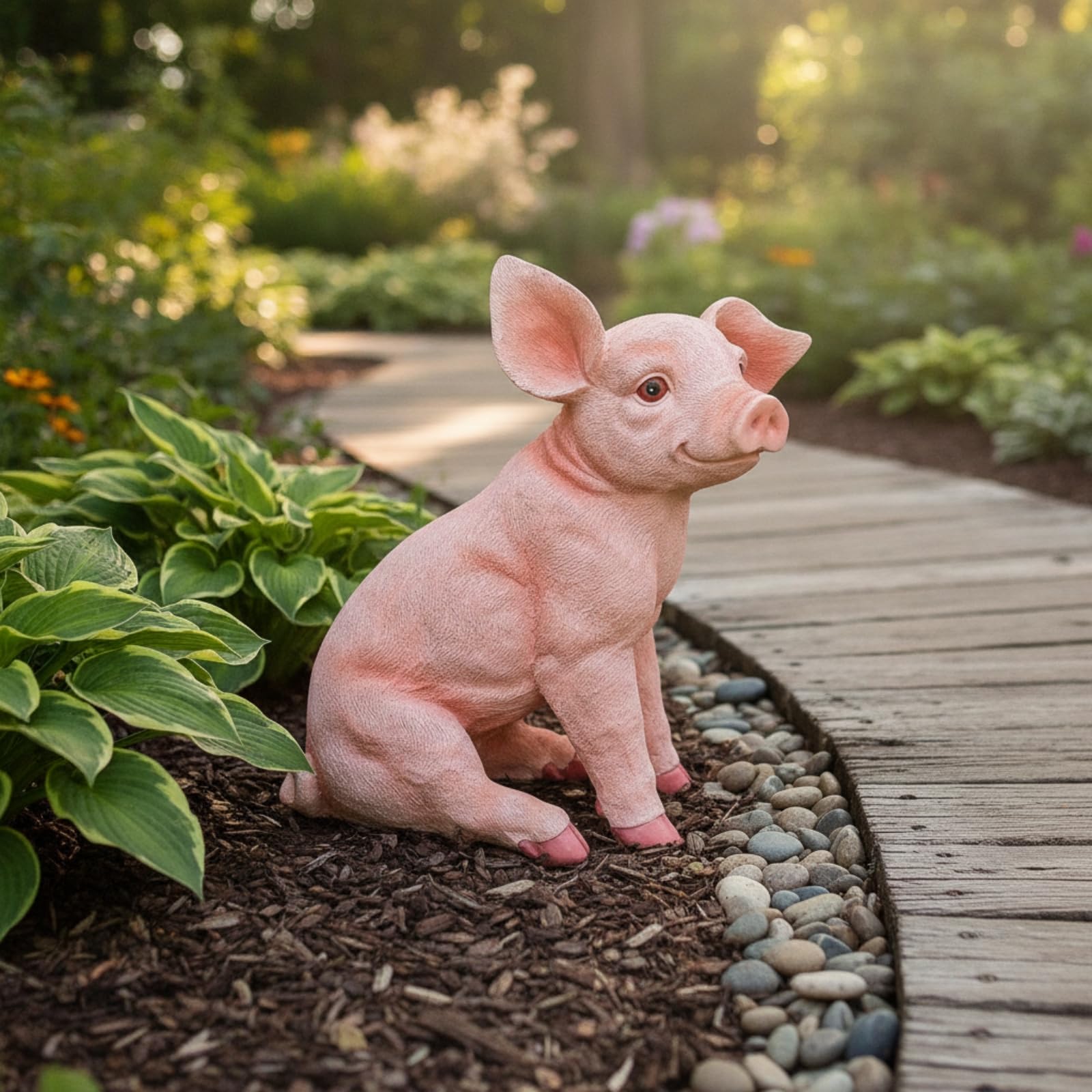 Schweinefigur-Gartenfigur handgefertigt Dekoschwein hochwertig Gartenfigur aus Kunstharz für Gartenliebhaber, Blumenbeet