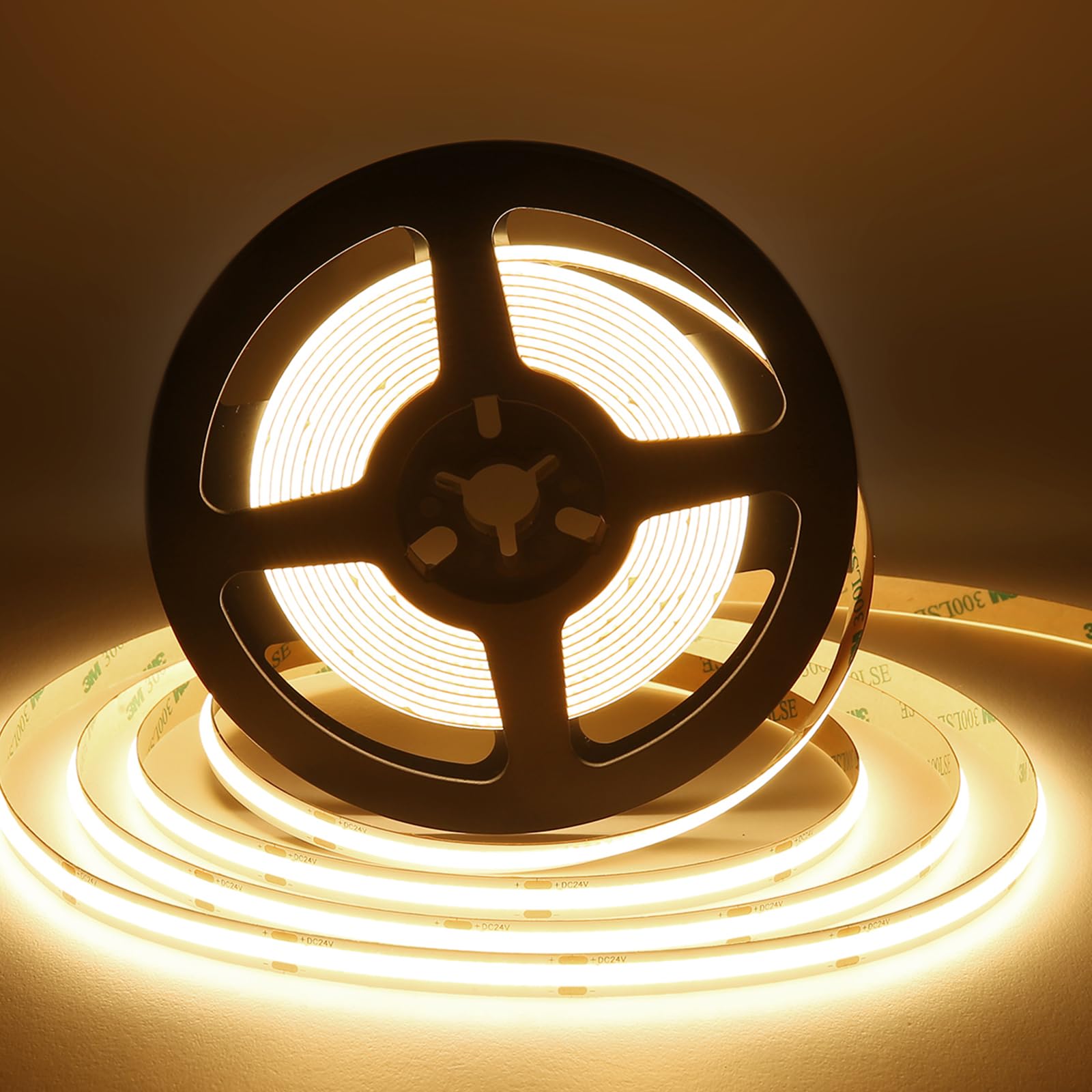SIRYYUI COB LED Strip 5M,Warm White 3000K LED Strip Light DC24V, 480LEDs/M, CRI 90+ Super Bright Uniform Dotless LED Tape Lights for Cabinet Kitchen Home DIY Indoor Lighting Projects (No Power Supply) โ image 1