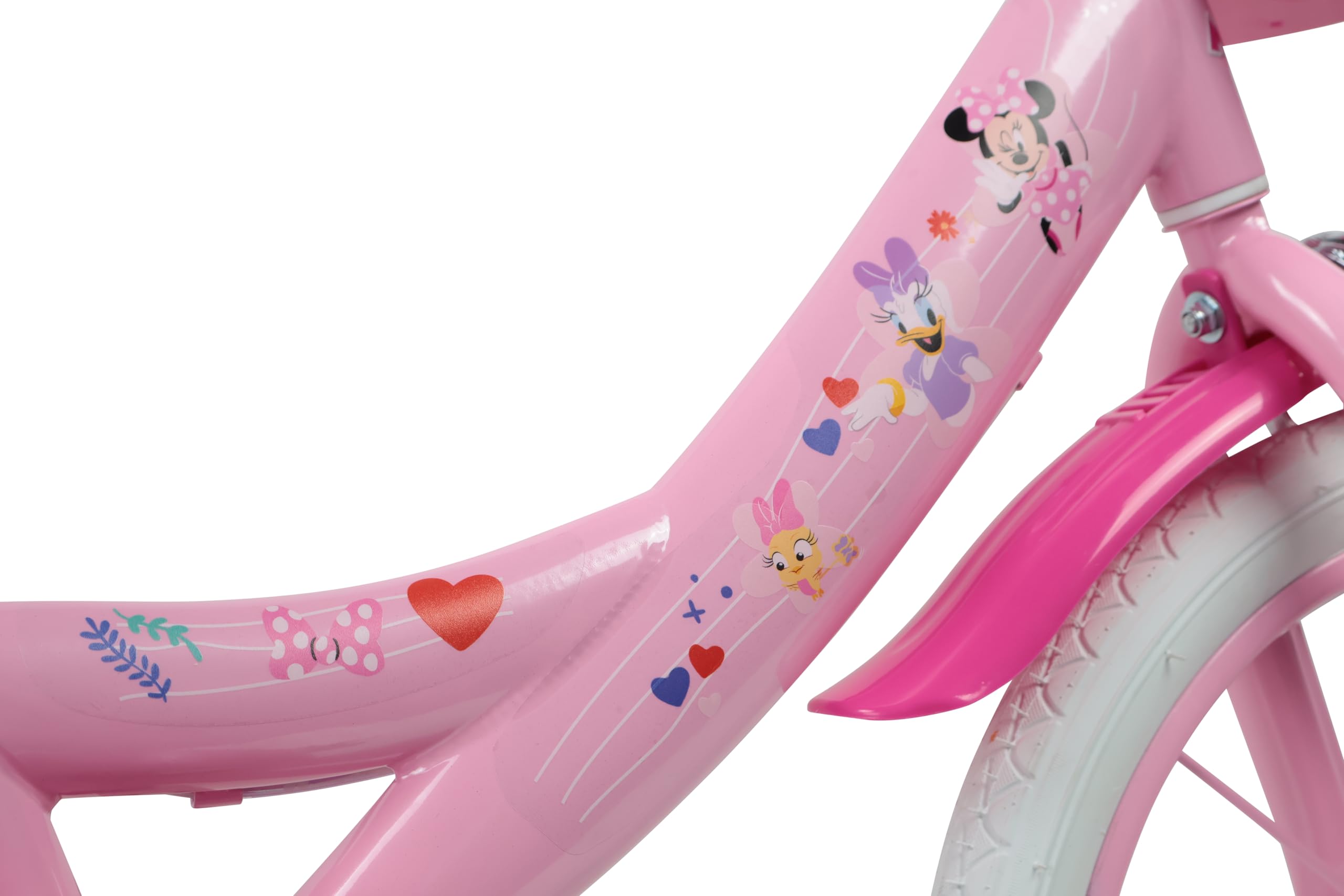 Denver Bike Bicicletta Bambina 16 Pollici Licensed Minnie, 4-6 Anni, Rotelle Removibili, Freni Caliper Anteriore/Posteriore, Telaio Acciaio, Ruote Gonfiabili, Trombetta e Portabambola