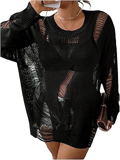 Women's Plus Size Y2k Ripped Sweater Goth Sweater Distressed Hollow Out ...