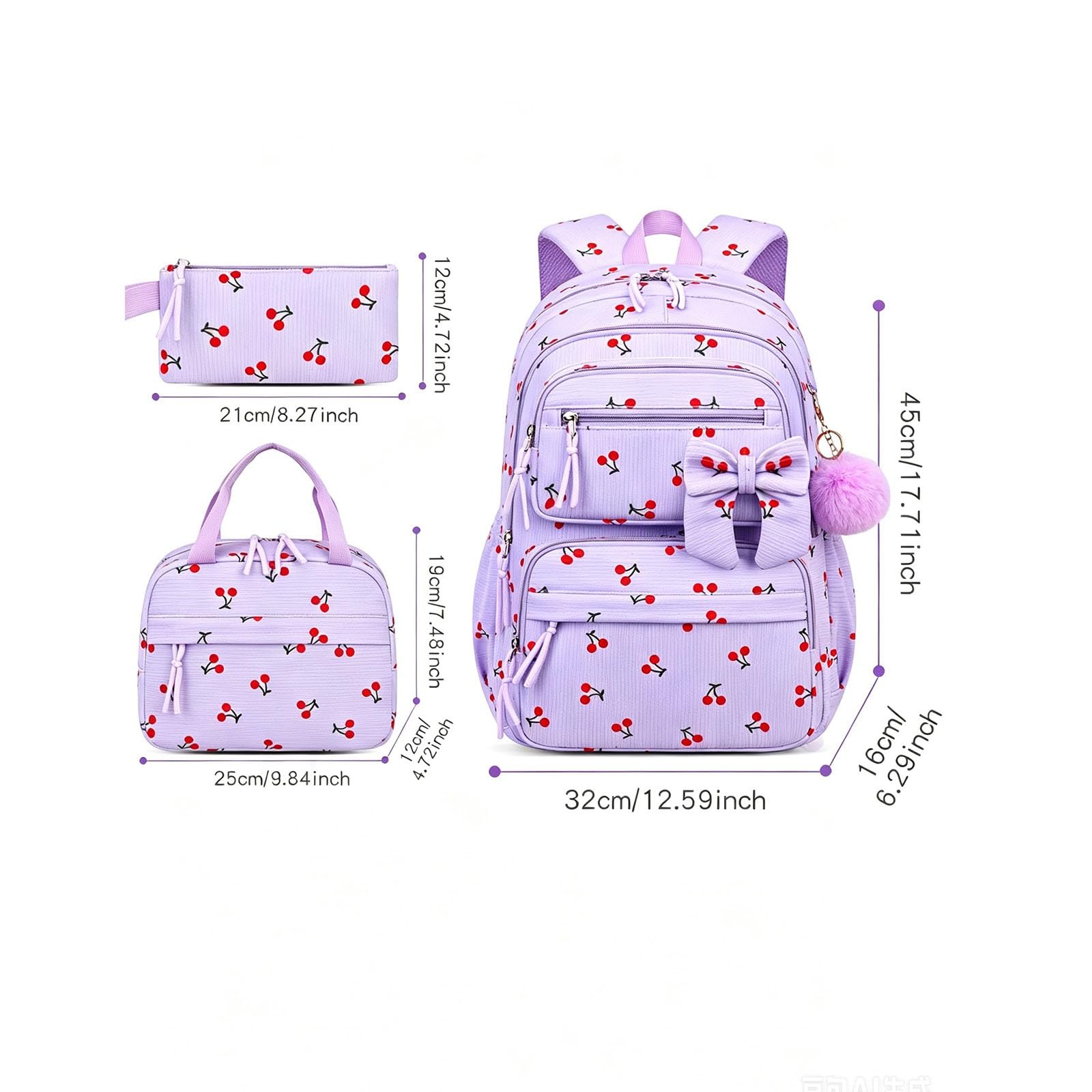 Kinder Schulrucksack Set 3 Teilig Rucksack Lunch Tasche | Leichter Begleiter mit mehreren Taschen, süßer Stil, perfekt für Kindergarten, Schule und Alltag