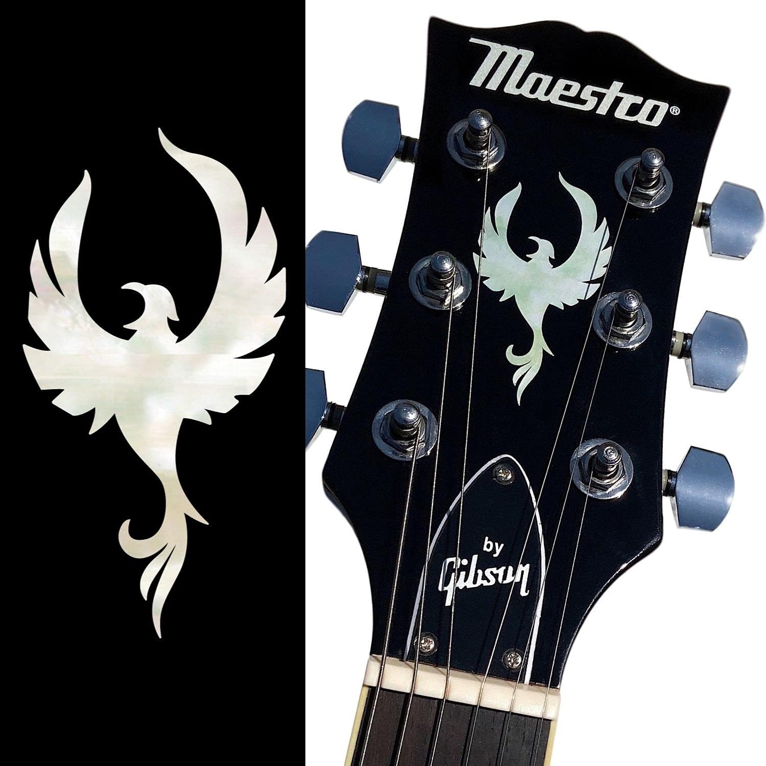 for Guitar Headstock - Phoenix Bird - White Pearl UK-H-333PB