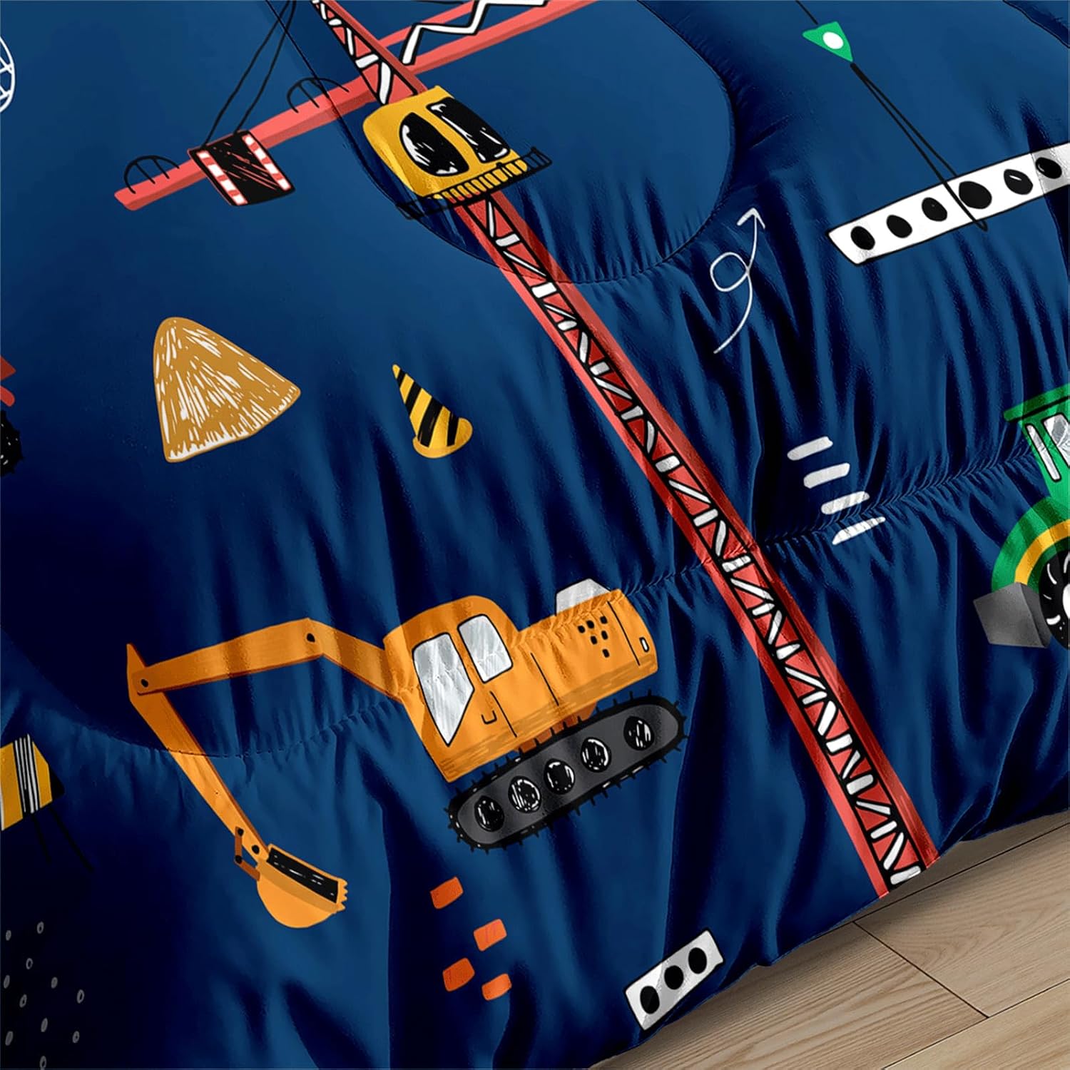 3 Pcs Twin Bedding Set for Boys, Kids Construction Truck Comforter Sets, Excavator Truck Twin Boys Bedding Sets for All Season