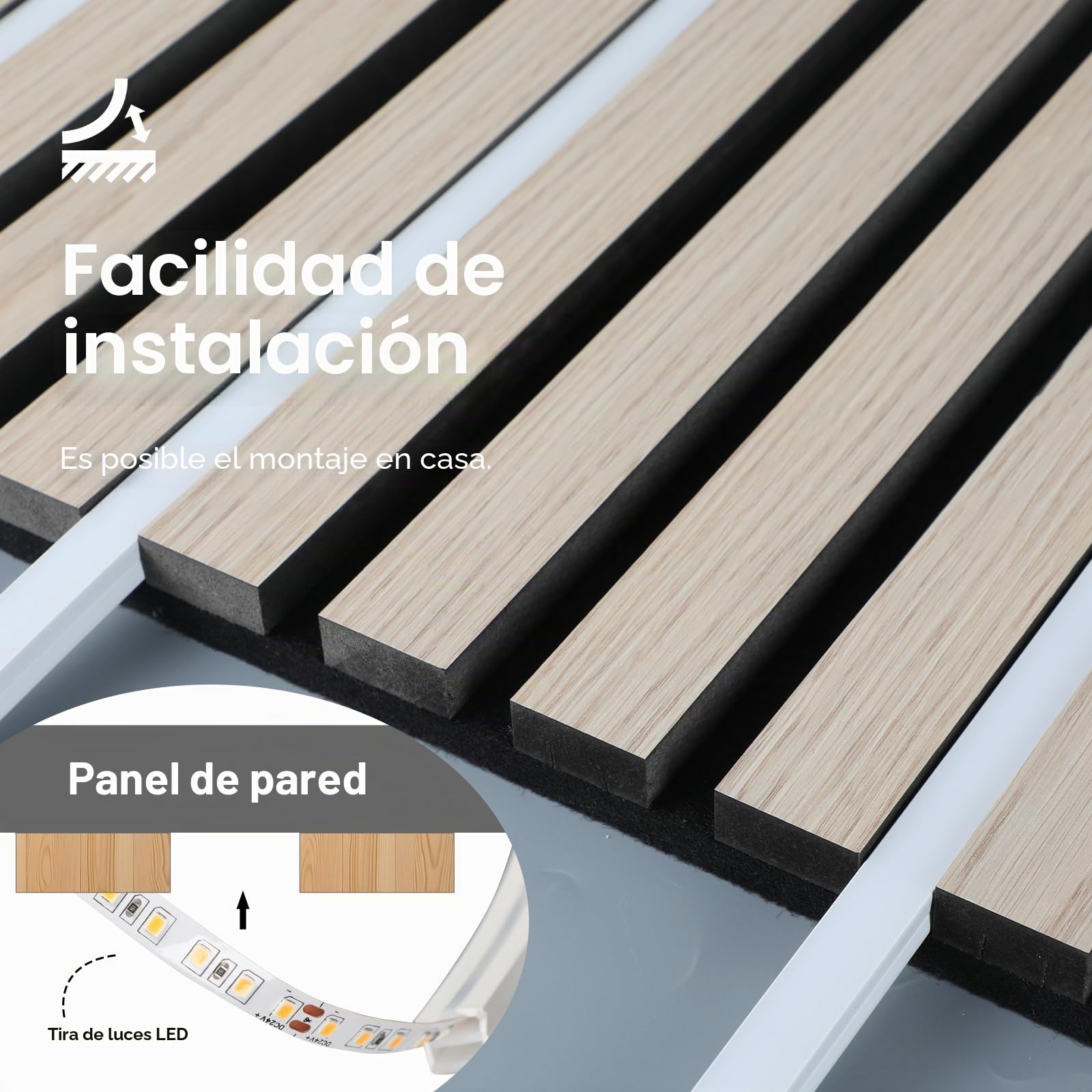 WMLBK LED para paneles acústicos, tira de LED regulable de 6 x 90 cm, blanco cálido, tira LED con sensor táctil, 12 x 12 mm, accesorios integrados, paneles acústicos