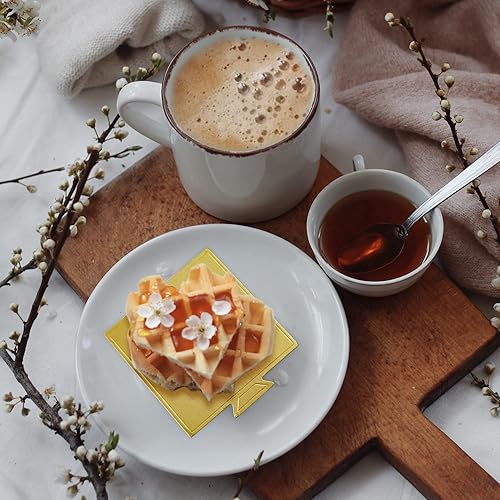 Miniatura 6 de 300 mini tablas cuadradas para tartas, 3.5 x 3.3 pulgadas, tableros cuadrados dorados para tartas, tablero de pastel de mousse dorado, bases de mini