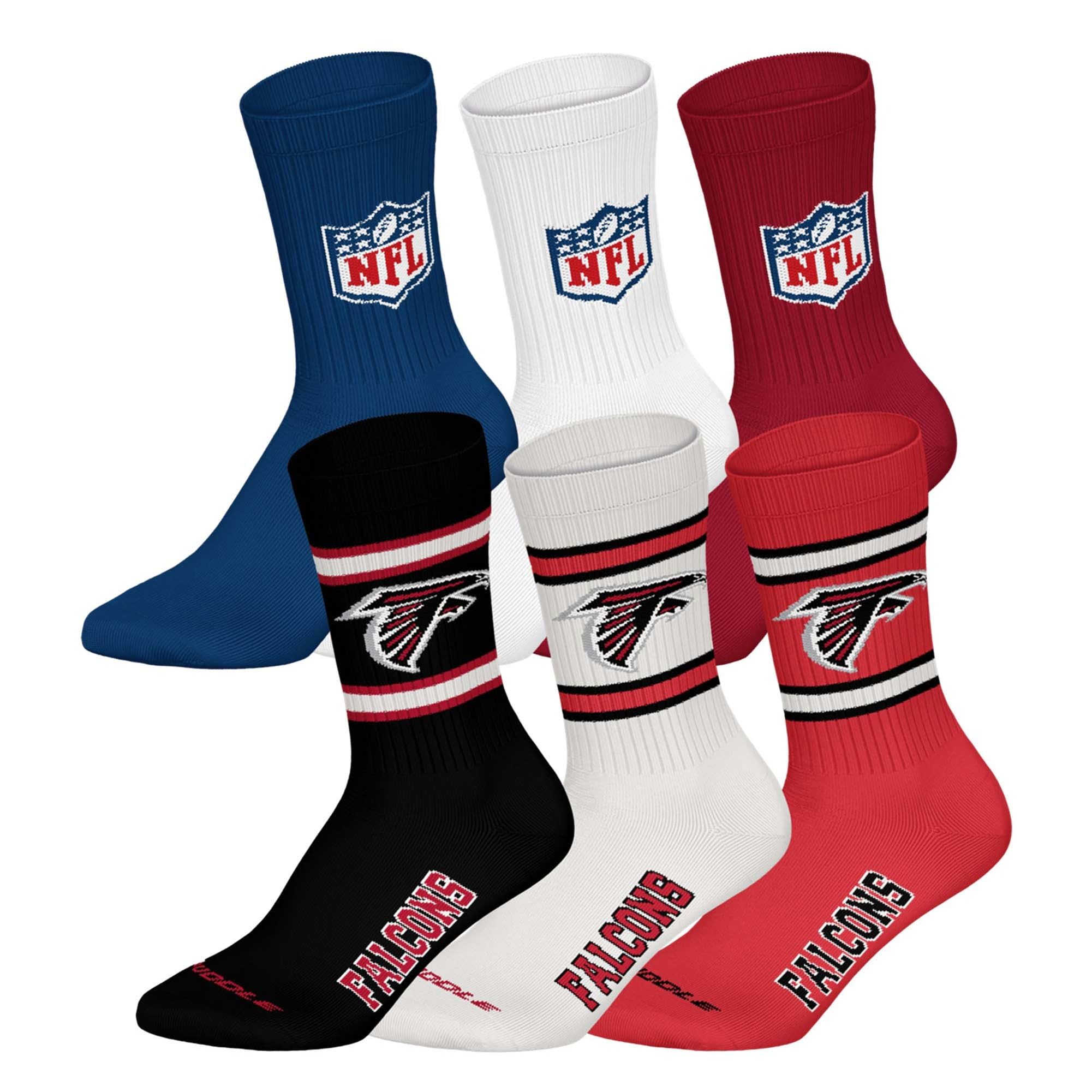 NFL Unisex Team Crew Socks, Atlanta Falcons, Mix, 39-42, Pack of 6