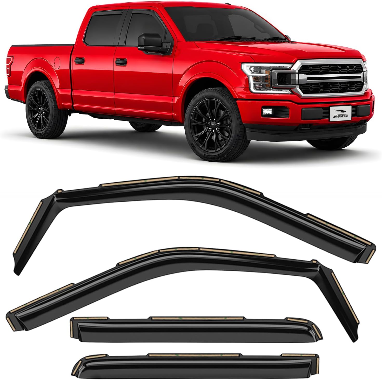 Voron Glass in-Channel Extra Durable Rain Guards for Trucks Ford F150 2015-2020 SuperCrew (fit for Ford F250-F550 17-22), Window Deflectors, Vent Window Visors, 4 Pieces - 220018