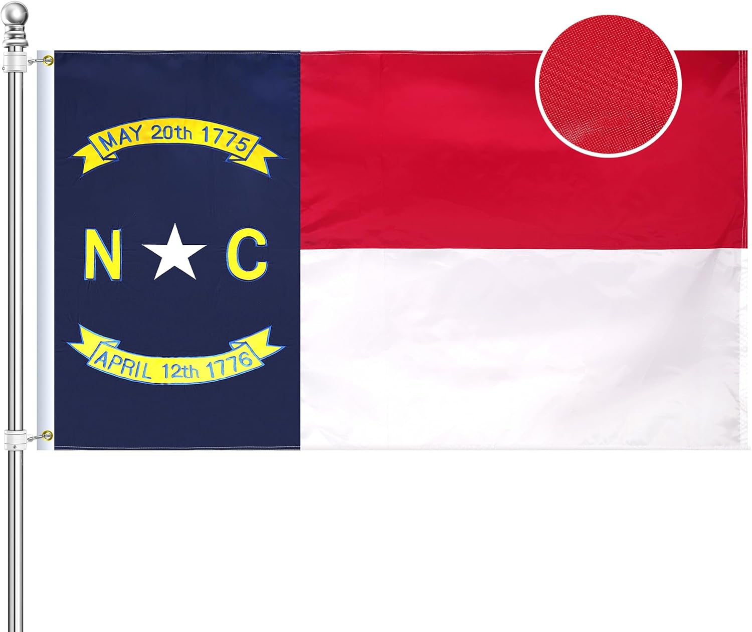 North Carolina Flag 3x5,Fully Embroidery Technique,Tear Resistant,Sewn Stripes and Brass Grommets,Upgraded High-strength Polyester Fabric,All Weather Durable State Flags.