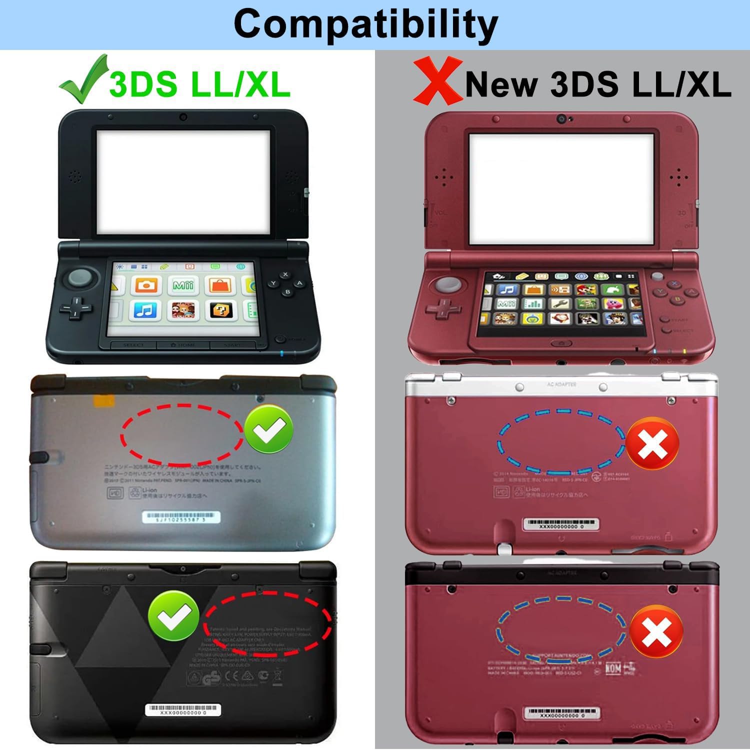 OSTENT Reemplazo de la Cubierta de Carcasa de Carcasa Completa Compatible con Nintendo 3DS XL 3DS LL - Color Negro
