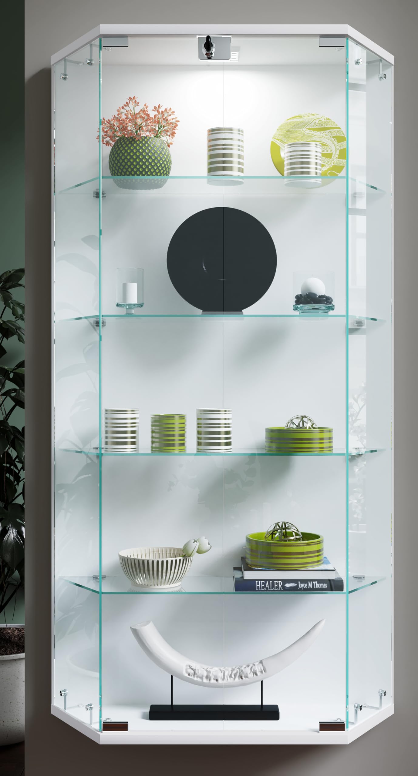 VCM Wandvitrine 83x17x114 cm 2 Türen 5 Fächer Holzwerkstoff Glas Büro