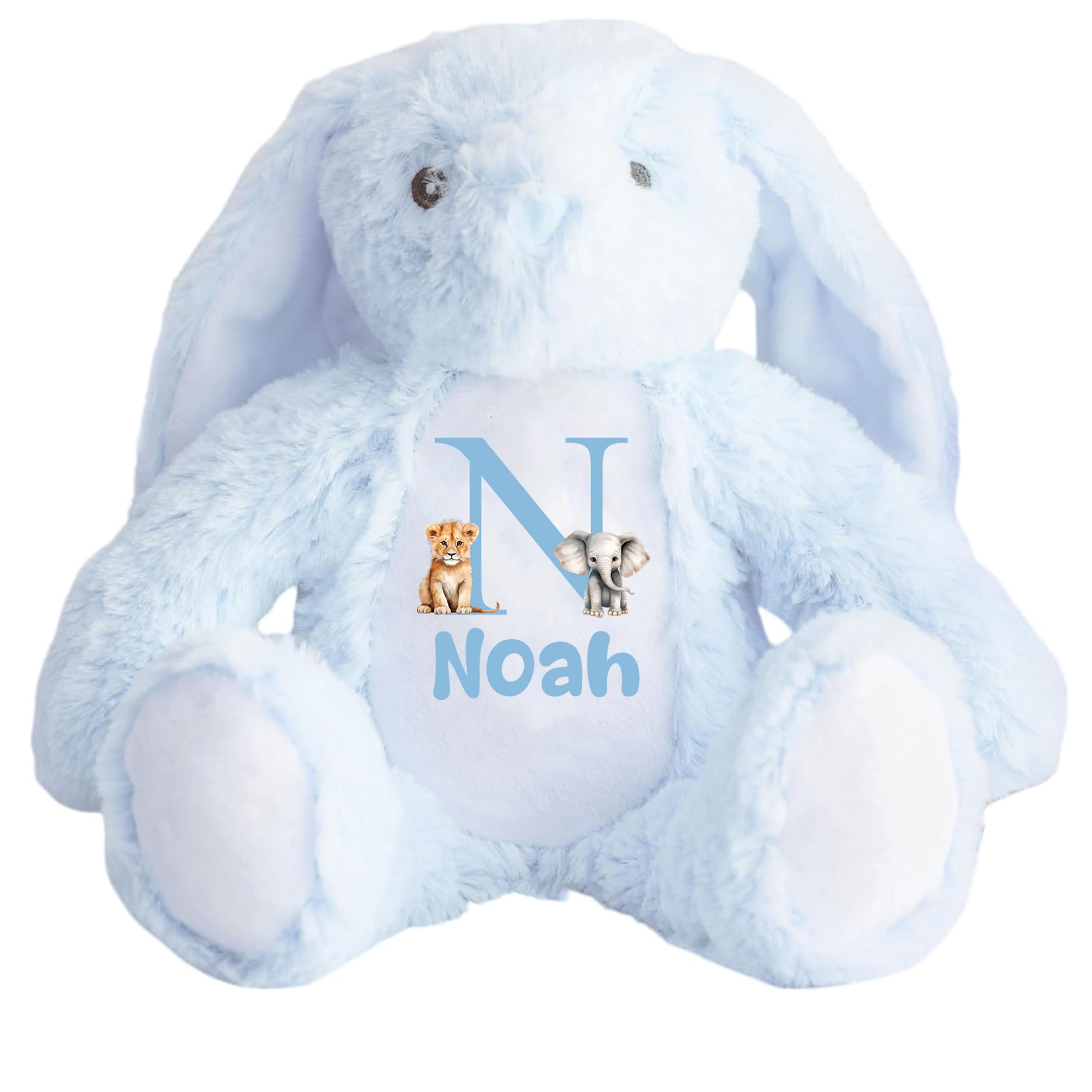 Personalised Teddy Bear Baby Boys Girls Bunny Rabbit Unicorn Name Newborn Gift (Blue Rabbit) โ image 1