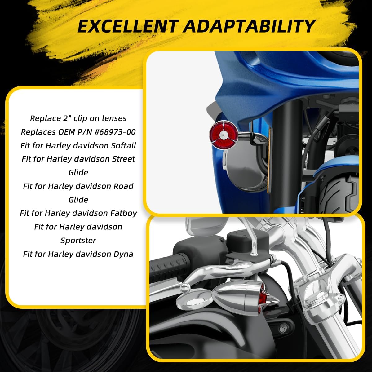 Motorcycle Turn Signal 2" Turbo Red Lenses Clip-On 2 pack Rear Tail Light Lens Covers for Harley Softail Street Road Glide Fat boy Sportster Dyna Deluxe(Red)