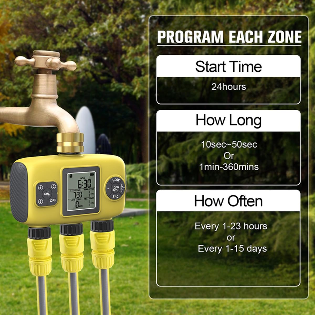 Válvula de Agua Programable para Césped y Jardín Exterior con Temporizador Automático y Controlador de Riego Inteligente.