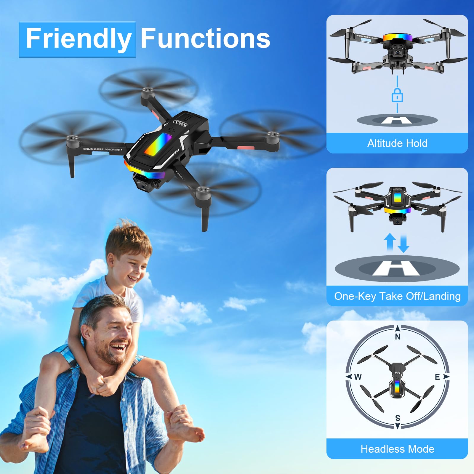 Dron con 2 Cámara 4K HD, GuKKK RC Quadcopter Drone Plegable para Principiantes, 90°Eléctrica ajustable FPV Dron con 2 Baterías y Bolsa Portátil, Juguetes para Niños y Niñas Regalos Navidad