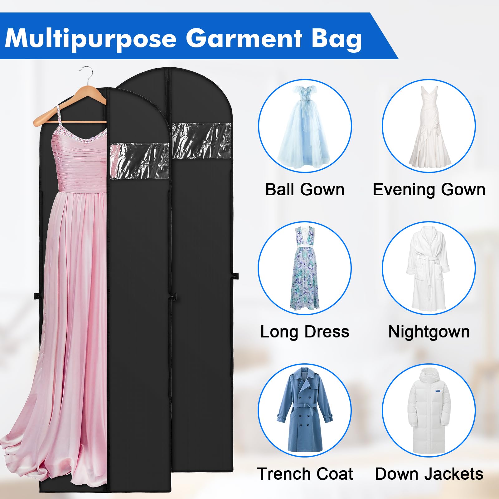 4 Pezzi Porta Abiti da Viaggio, 180x60 cm Custodie per Abiti, Copriabiti da Armadio Impermeabilità All'umidità, Borsa per Abiti da Sposa, Copriabiti Antipolvere per Cappotti, Giacca, Camicie e Altro