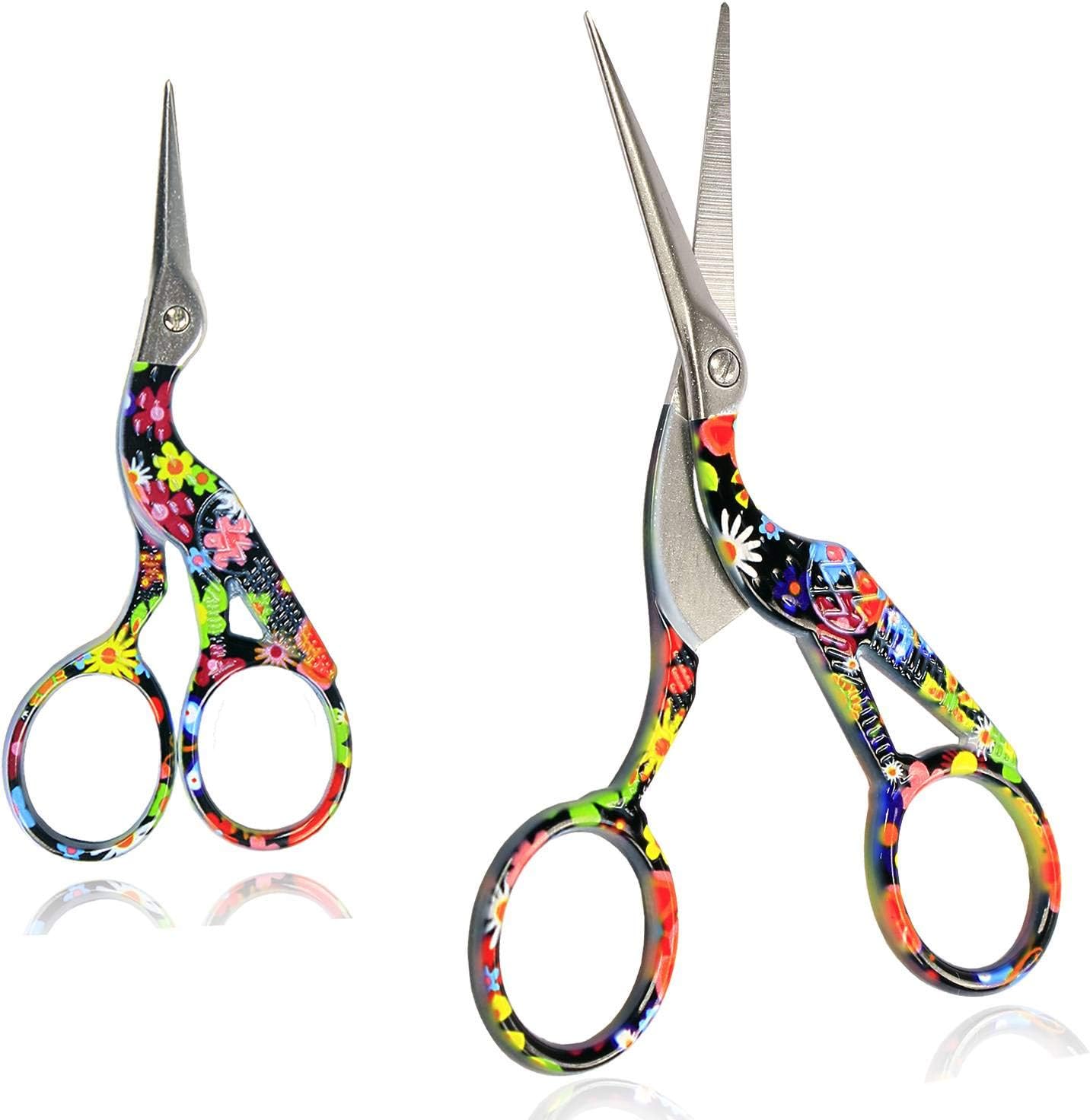 BIHRTC Scissors 4.5 Inch Bird Stork Sewing Scissors Small and 3.6 Inch Stainless Steel Sharp Tip Classic Stork Scissors Crane Design Sewing Scissors for Embroidery Craft Needlework Offic Everyday Use