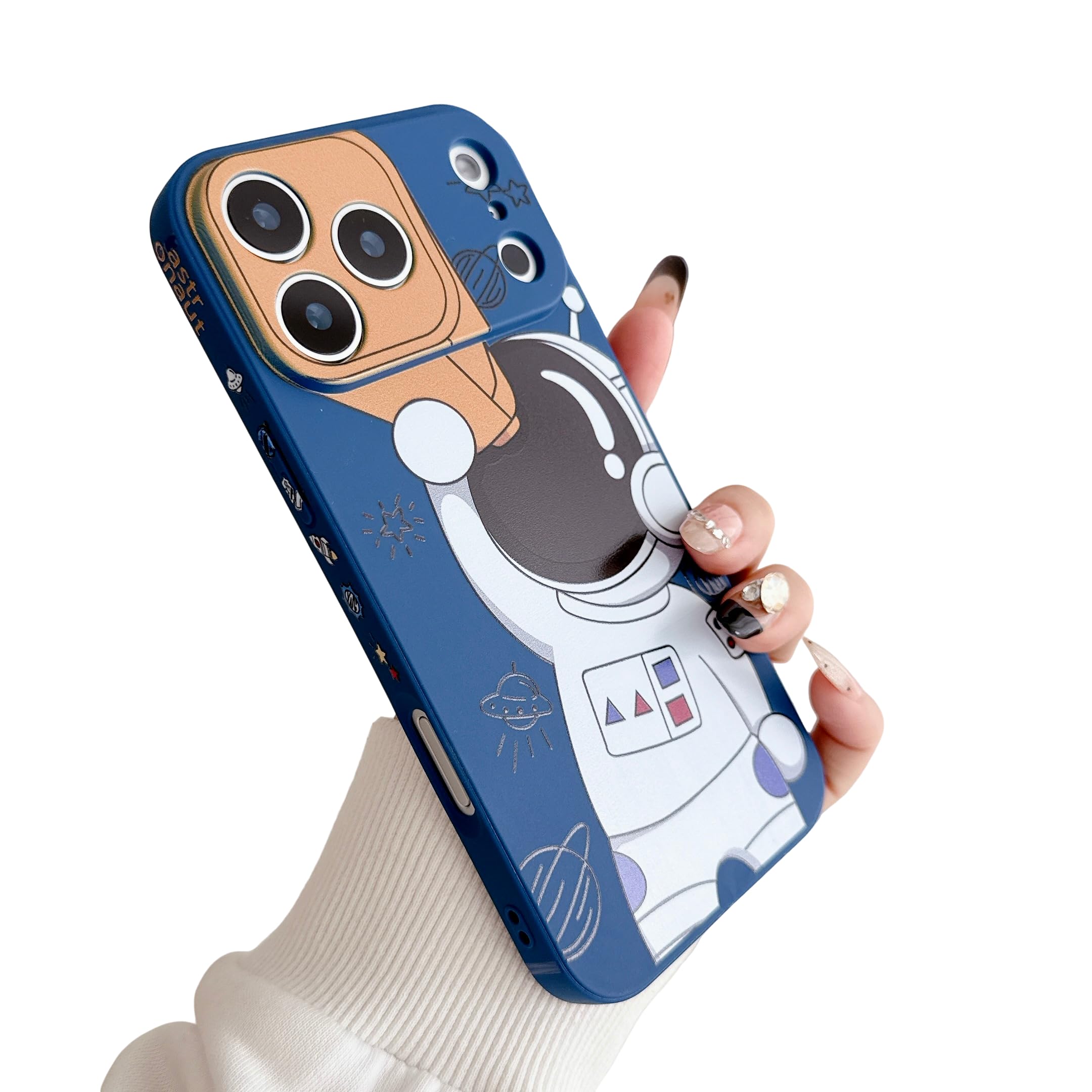 Yonds Queen Bonita funda para iPhone 17 Pro, diseño de astronauta espacial de dibujos animados, elegante, parachoques de goma TPU suave, antideslizante, a prueba de golpes, funda creativa (telescopio