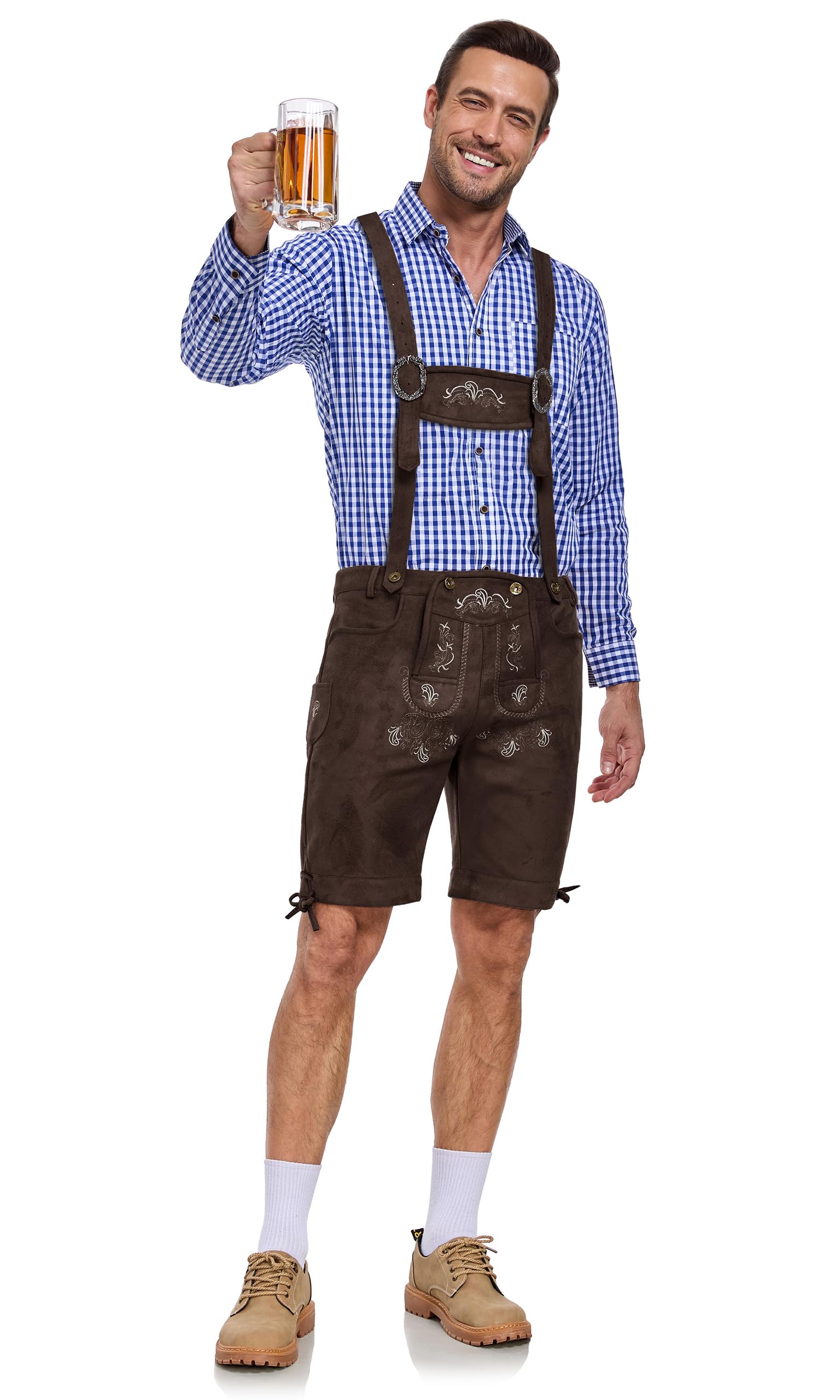 AMZHOTER Lederhosen Oktoberfest Uomo Lederhosen Vestito Tirolese Costume Pantaloni Oktoberfest Bavarese Costume Uomo