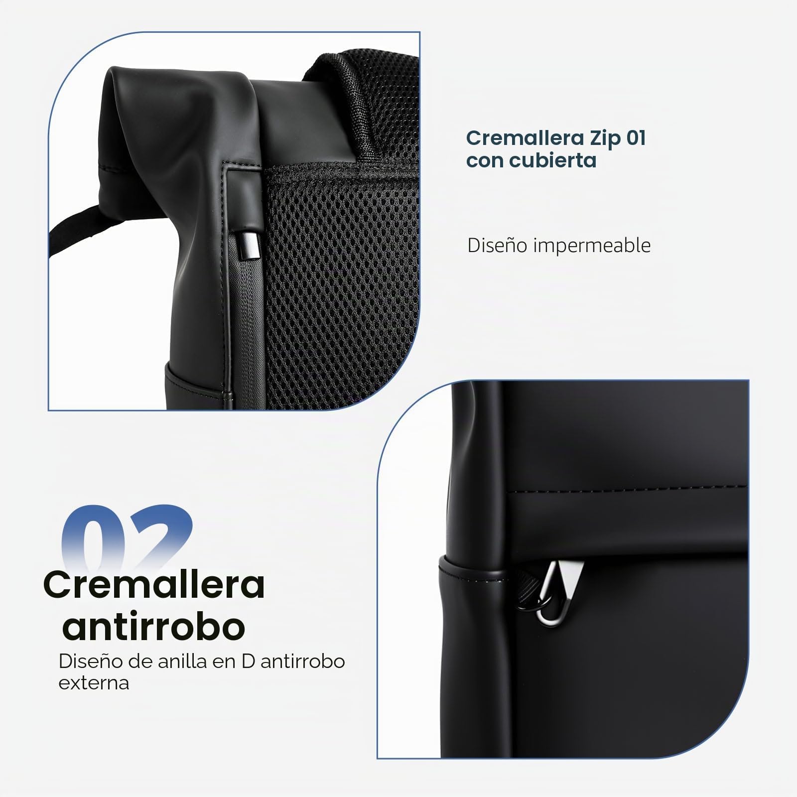 Mochila Enrollable, Mochila Impermeable Antirrobo para Hombre Mujer, Mochilas Roll Top Expandible 18-25L, Mochilas Portatil para Viajes, Trabajo, Escuela y Negocios - Negro