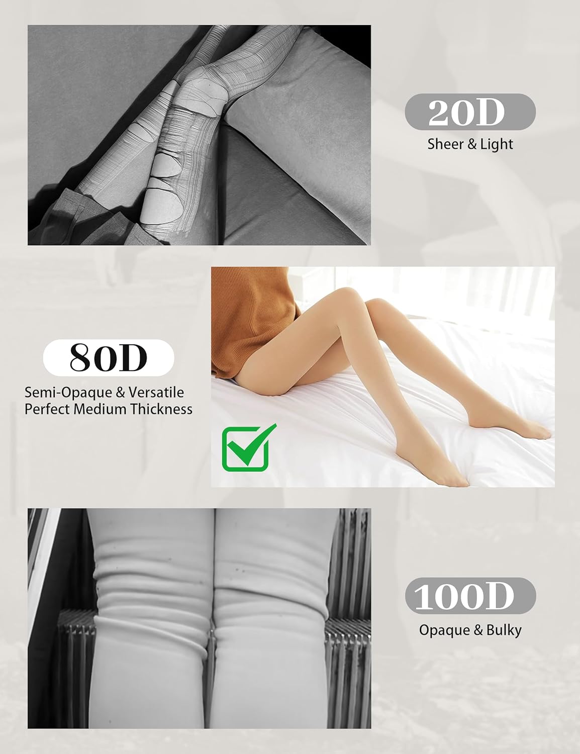 3 Pairs 80D Tights for Women Opaque Black High Waisted Stockings Womens Footed Pantyhose with Reinforced Toe - Image 3