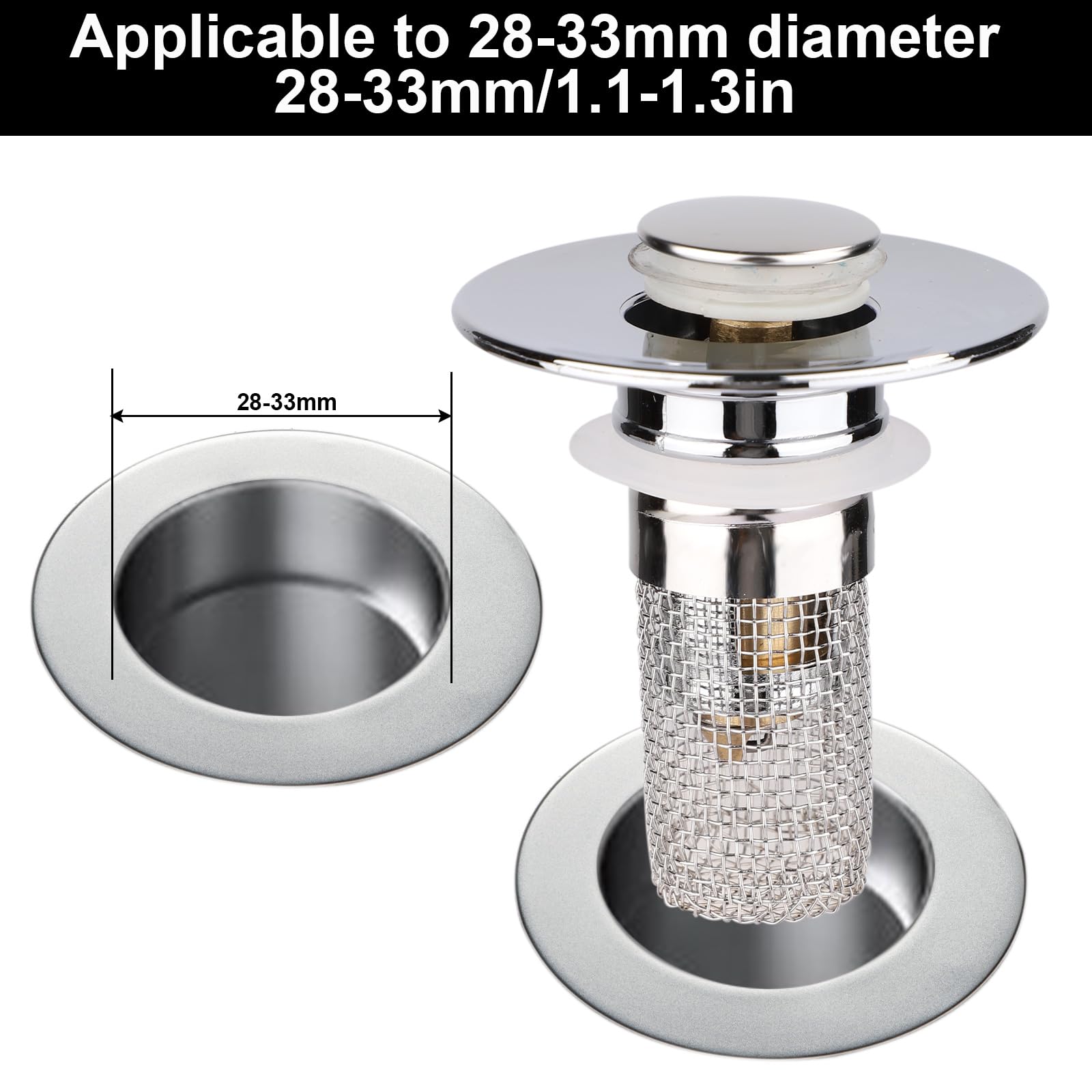 Universal Bathroom Sink Stopper With Hair Catcher - Solid Brass Pop-Up Drain, Fits 1.05" To 2.0" Holes