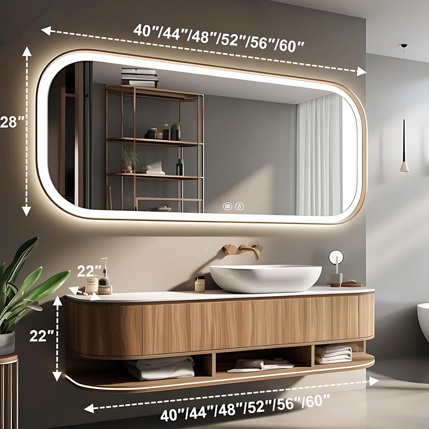 Bathroom Vanity - Floating Vanity with Sink & 2 Drawers, Includes Smart LED Defog Mirror, One-Touch Defog & LED Lighting, Solid Wood Multifunctional Cabinet (Wood,60IN)