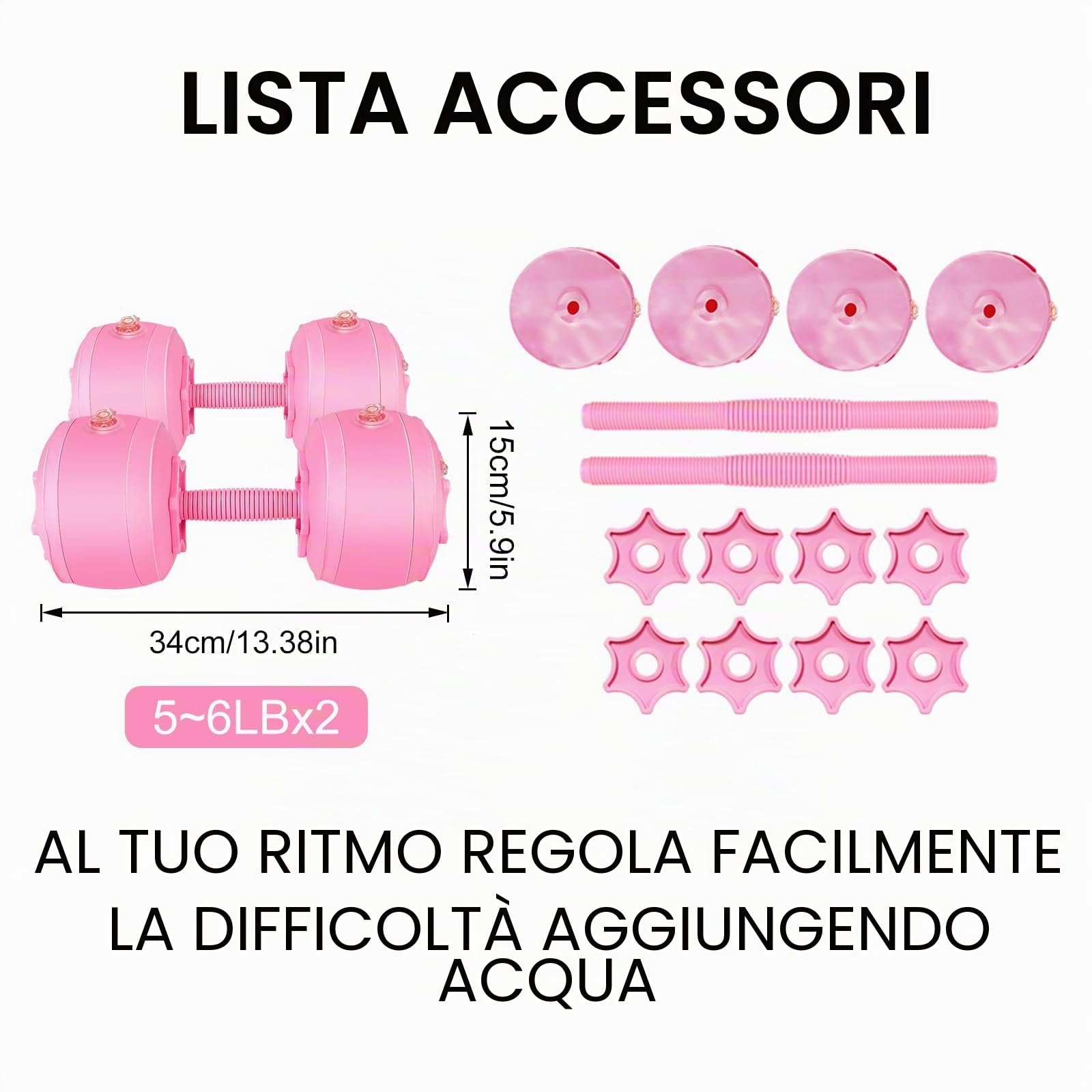 Set di manubri riempiti ad acqua, pesi regolabili 6 kg, in PVC, portatili, pieghevoli, per casa e palestra, fitness, allenamento, allenamento per mani e braccia