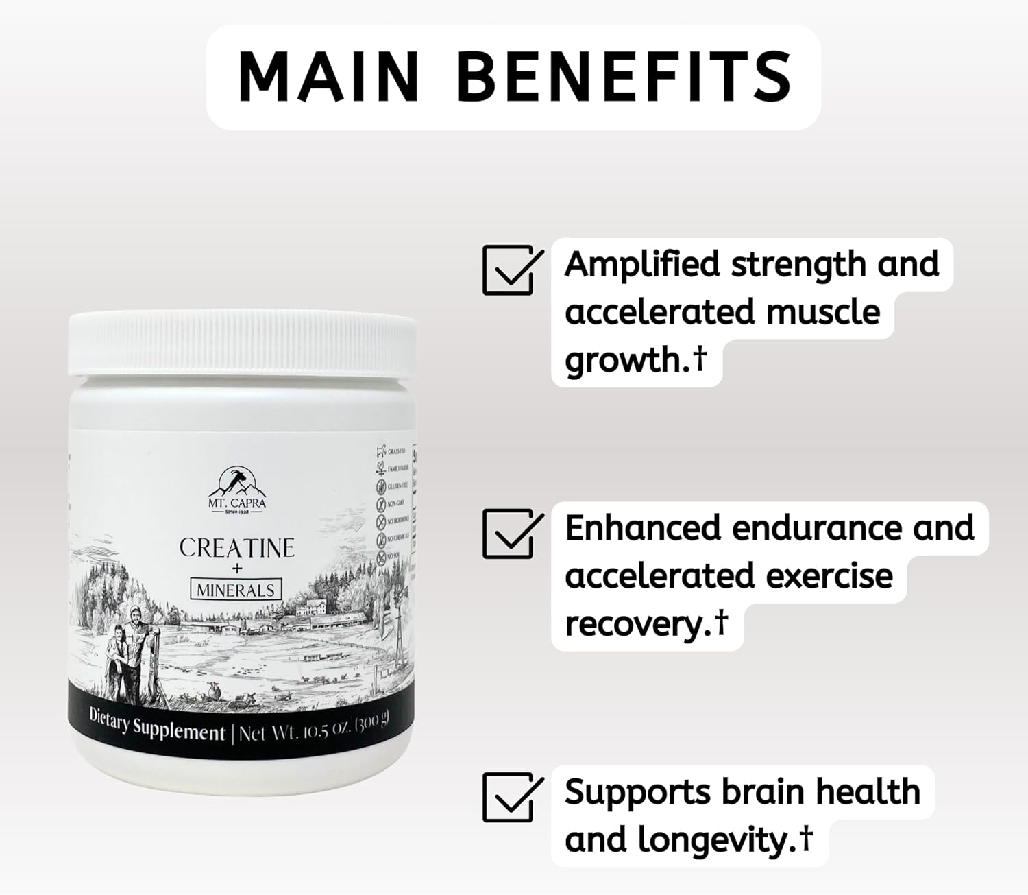 Mt. Capra Creatine + Minerals | 5 g Creatine Monohydrate with Goat Whey Mineral Concentrate | Enhance Hydration and Cellular Performance | 40 Servings