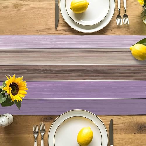 Miniatura 74 de Camino de mesa de algodón y lino estilo granja rústico retro, textura de madera de granero, color degradado marrón y gris, antideslizante,