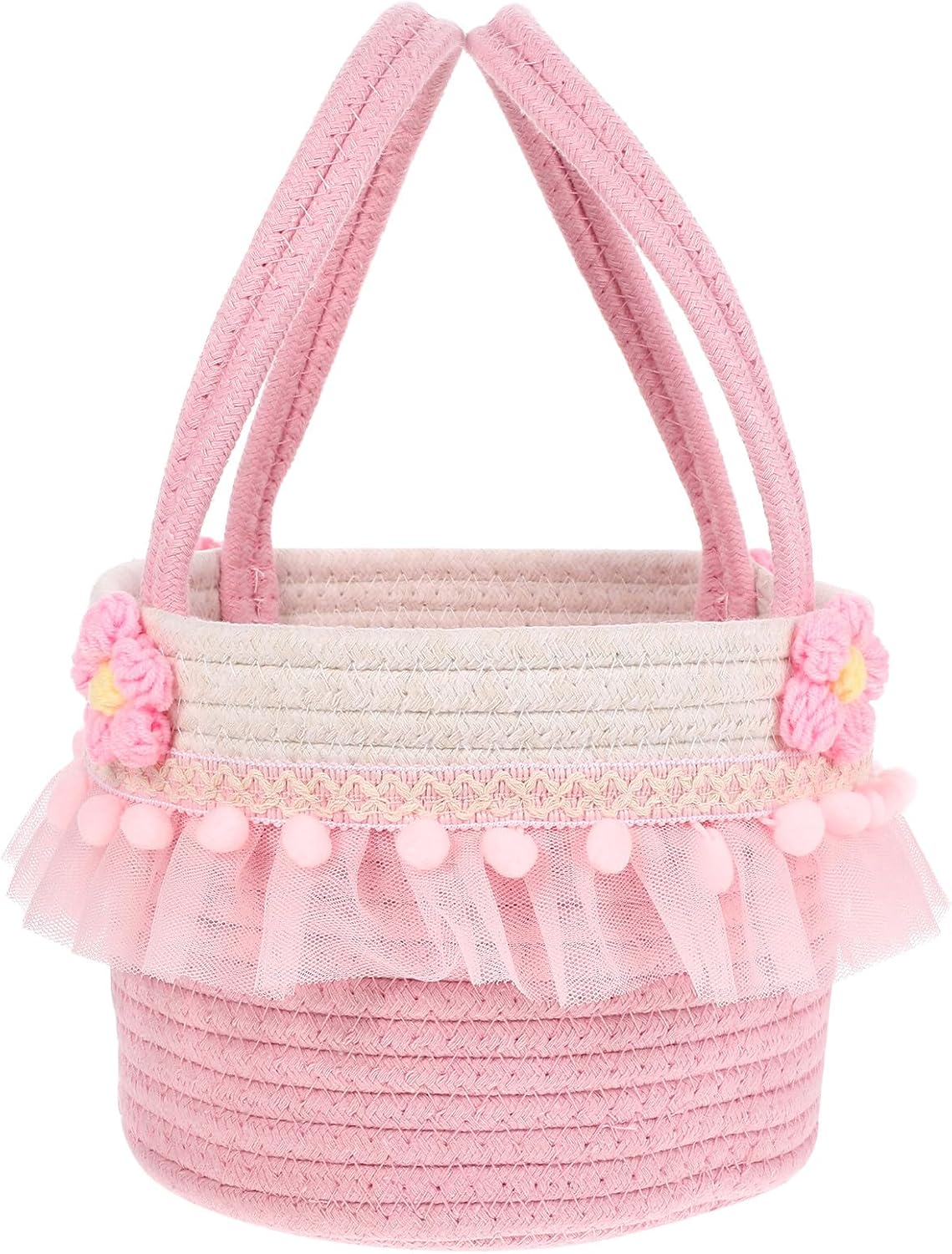 ULTECHNOVO Woven Flower Girl Basket with Handle Cotton Rope Small Storage Basket for Outdoor Wedding and Ceremony Use