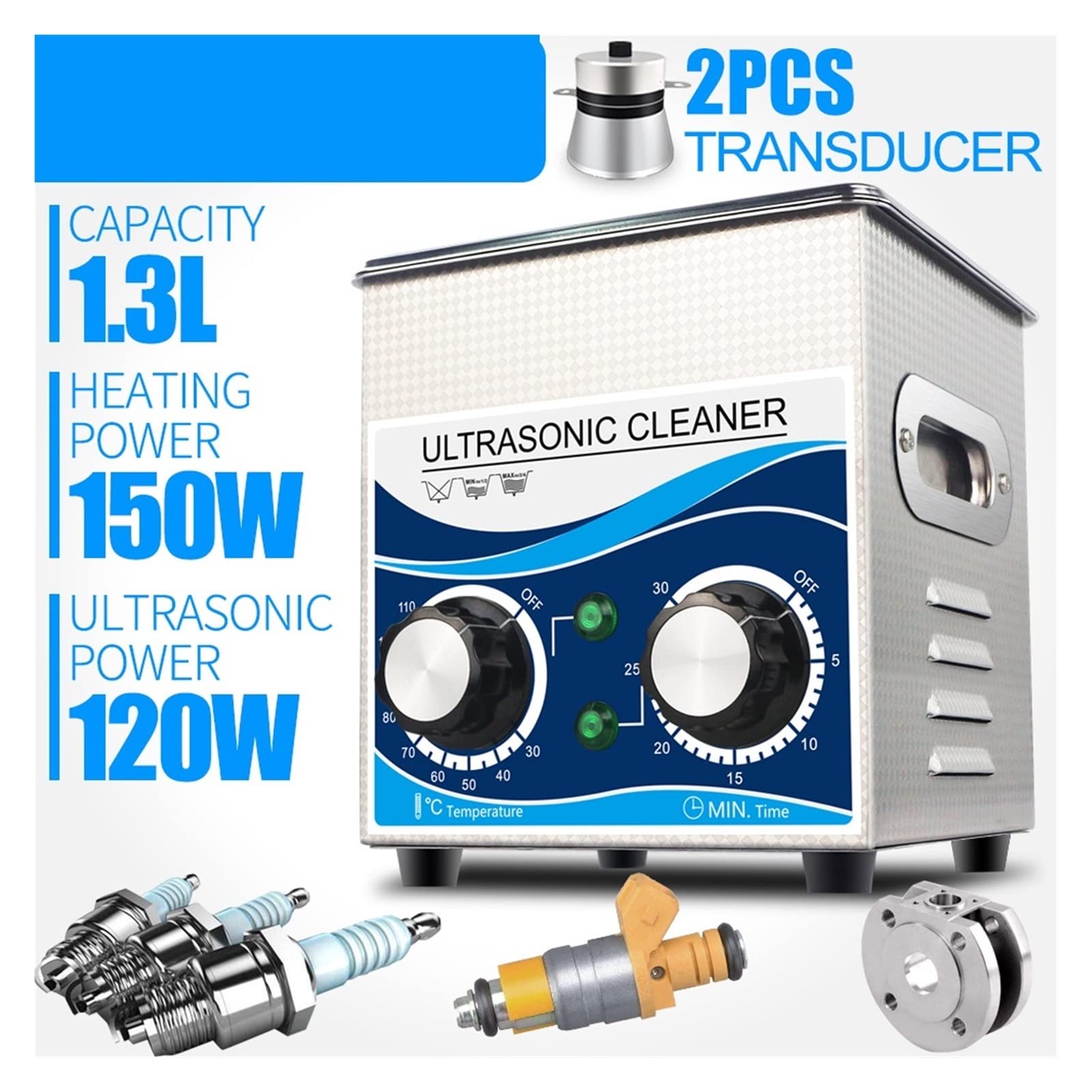 Dispositivo per la Pulizia ad ultrasuoni Cleaner ultrasuoni 1. 3L 60W/120W 40KHz Timer del riscaldatore Attrezzatura for la Pulizia in Acciaio Inossidabile for Candela della rondella(120W)