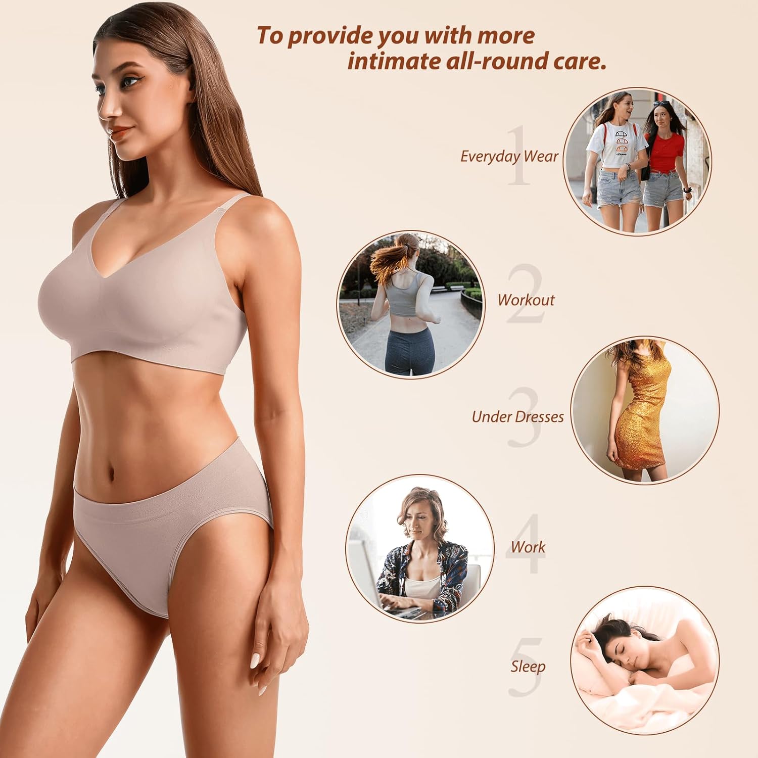 Women's Hi Cut Seamless Underwear - Mid Rise Nylon Soft Stretchy Panties No Show Full Coverage Briefs Multipack - Image 6