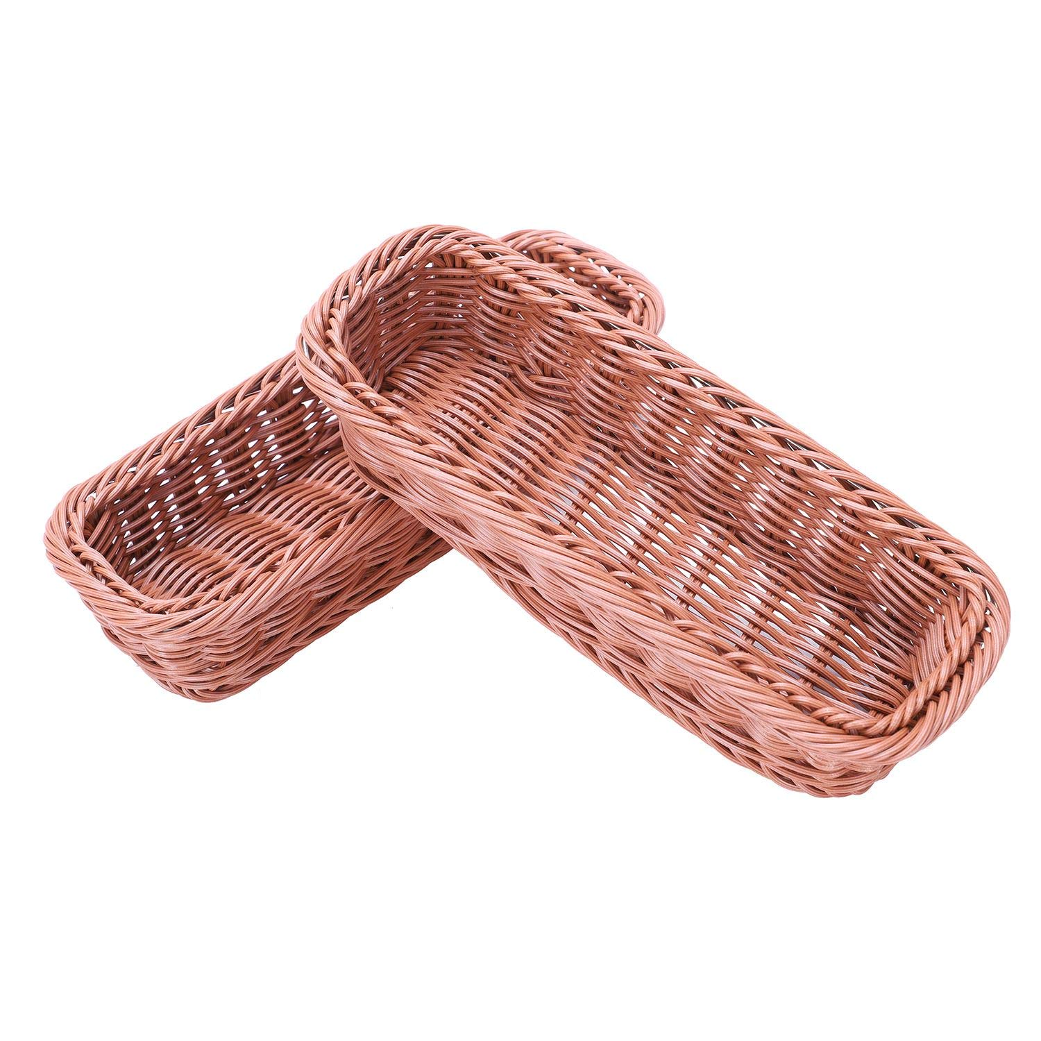 CTRLZS 2pc Rattan Plastic Basket Cutlery Basket Rectangular Storage Box Cutlery Fork Chopsticks Bread Cake Fruit Storage