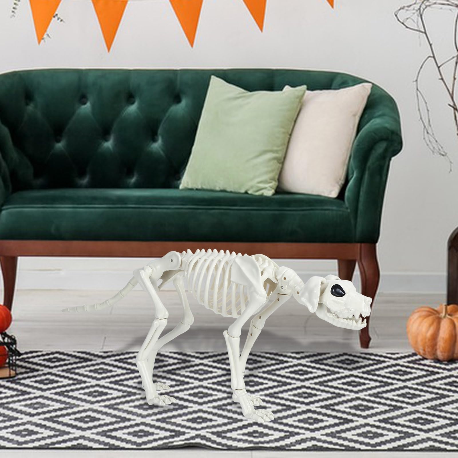 Renopfect Halloween Hunde Skelett Deko - 31x40cm Sitzendes Skelett Mit Realistischen Zähnen