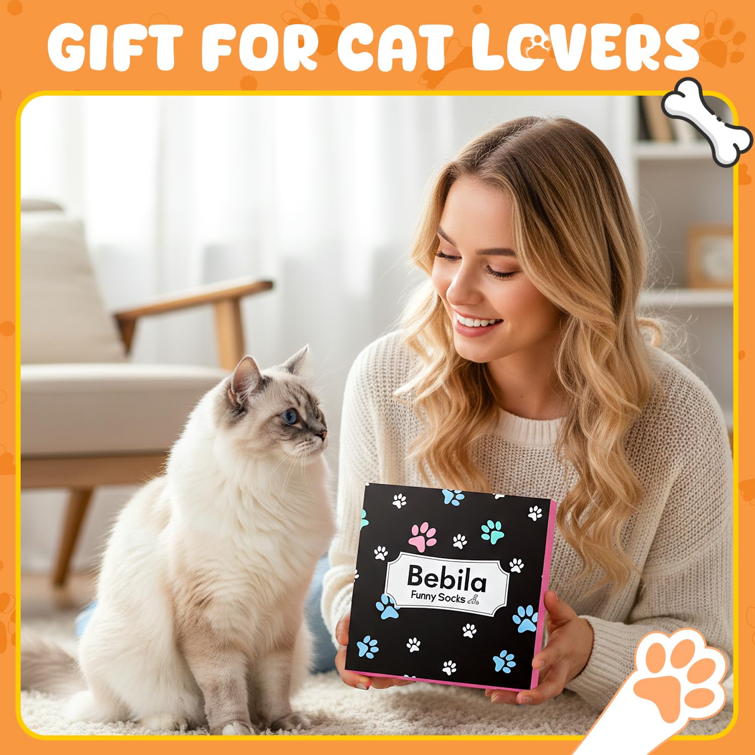 Bebila Gift for Mom Funny Socks for Cat Dad Mom Birthday Gifts for Mom Novelty Socks Gifts for Cat Lovers
