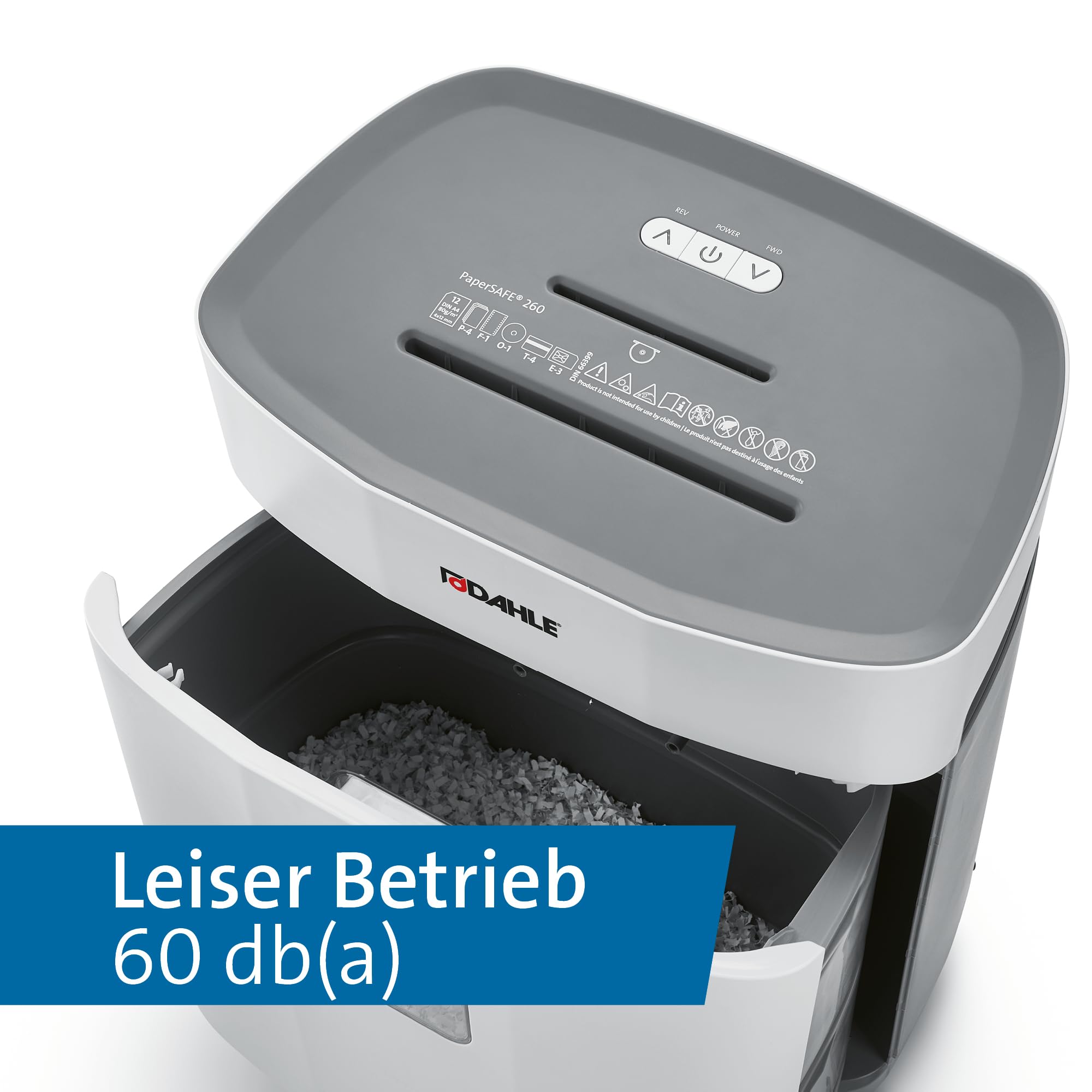 Dahle PaperSAFE PS 240 Aktenvernichter (10 Blatt, Sicherheitsstufe P4, Partikelschnitt, öl- und wartungsfrei, 25 Liter) grau