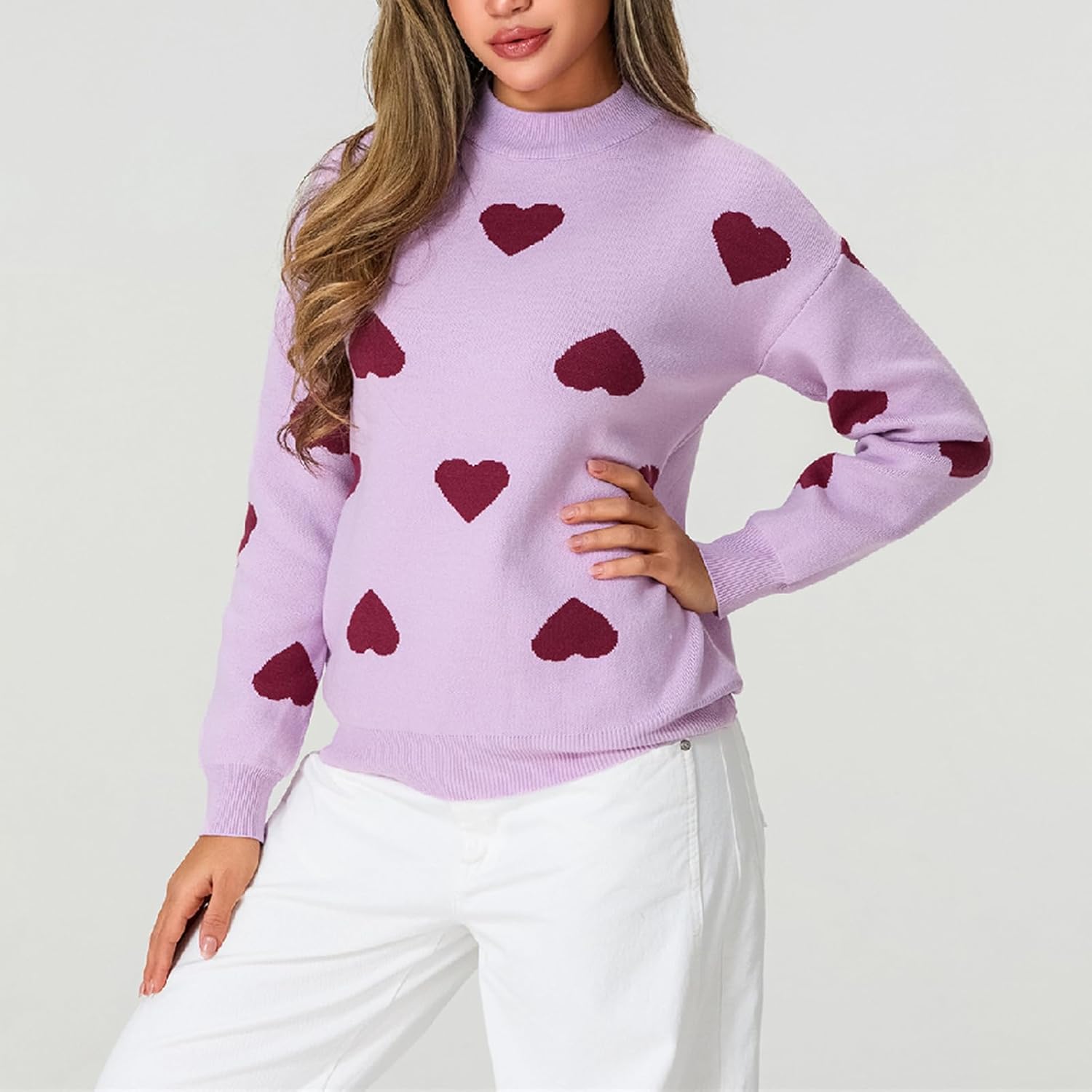 Heart Sweater for Women Valentines Cute Print Crewneck Long Sleeve Oversized Love Sweaters Knit Pullover Tops - Image 5