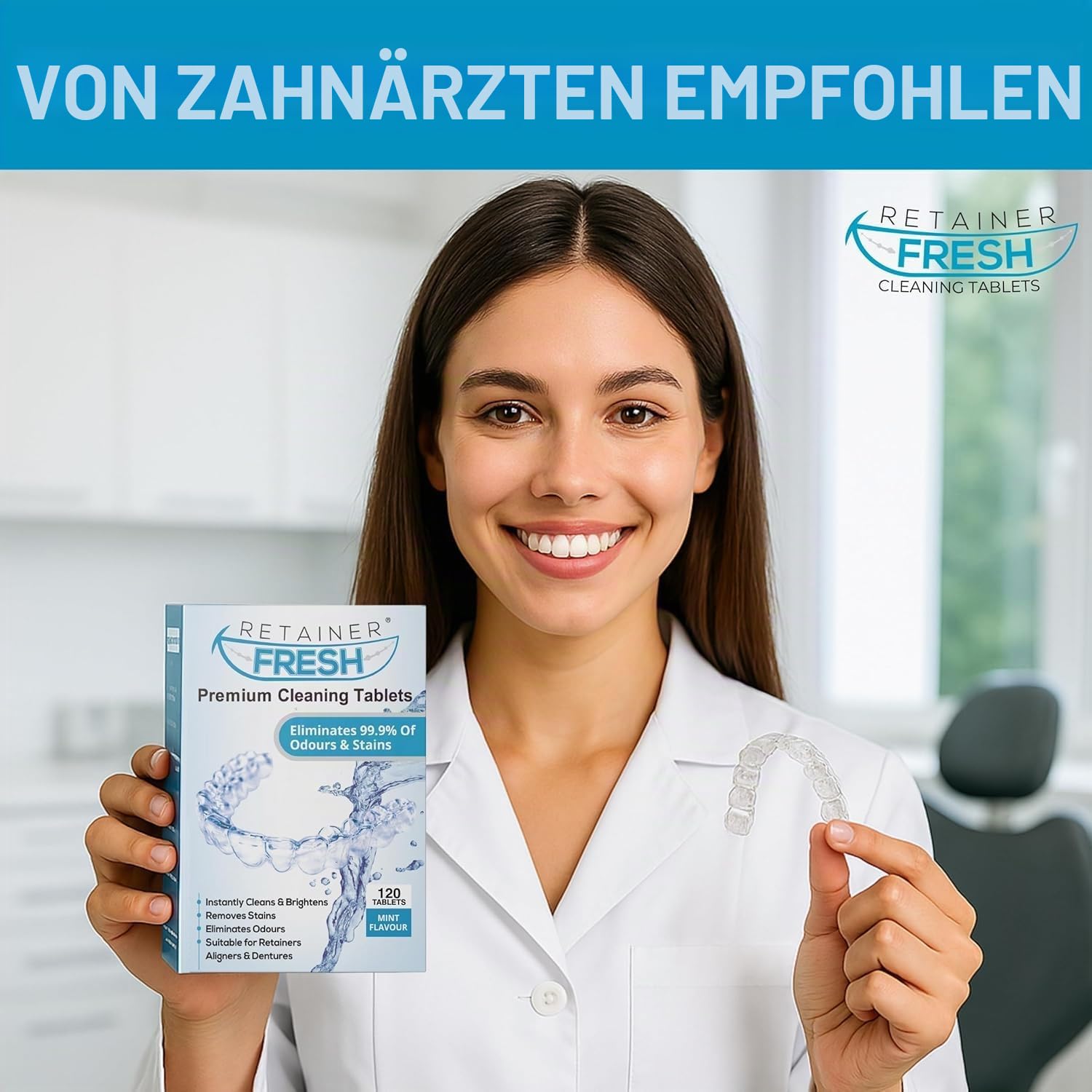 Retainer-Set mit 36 ​​Retainer-Fresh-Tabletten, Retainer-Etui, Aligner-Reinigungsbox, Aligner-Entfernung und Kauen, kieferorthopädisches Wachs, Aligner-App und E-Book