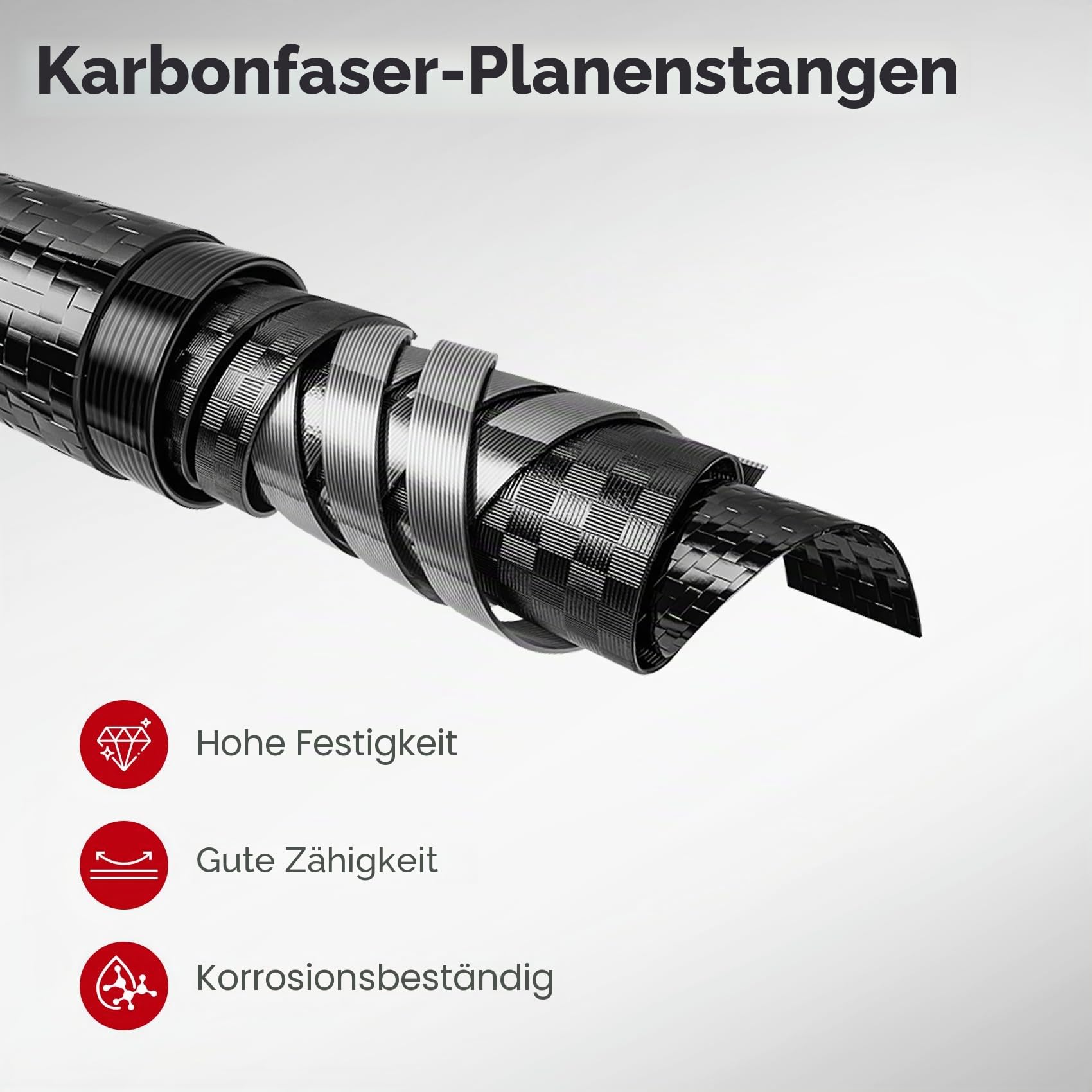 Zeltstange Teleskopstange Kohlefaser, 260 cm Teleskop Zeltstange Ultraleicht Carbon Stange, Zeltstangen Für Camping Tarps, Planen & Sonnensegel