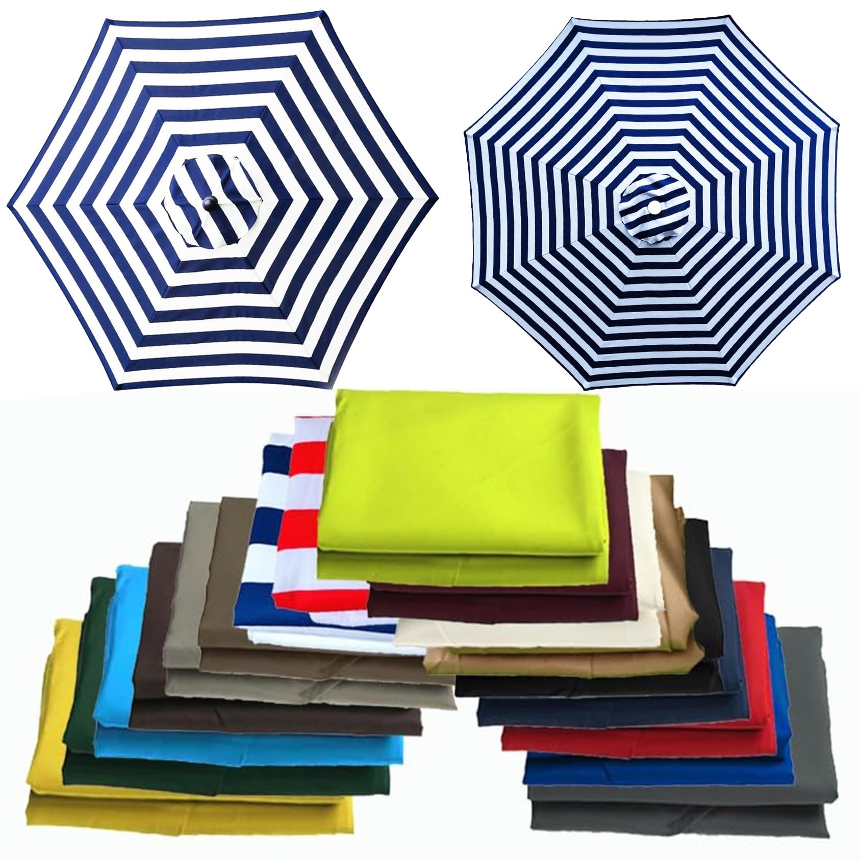 CMJYMX Umbrella Replacement Parasol Cover, Sun Umbrella Replacement Cloth For Patio/beach/backyard/swimming Pool Parasol Fabric Canopy Cover(Blue+White,6 RIBS: 200CM/6.5FT)