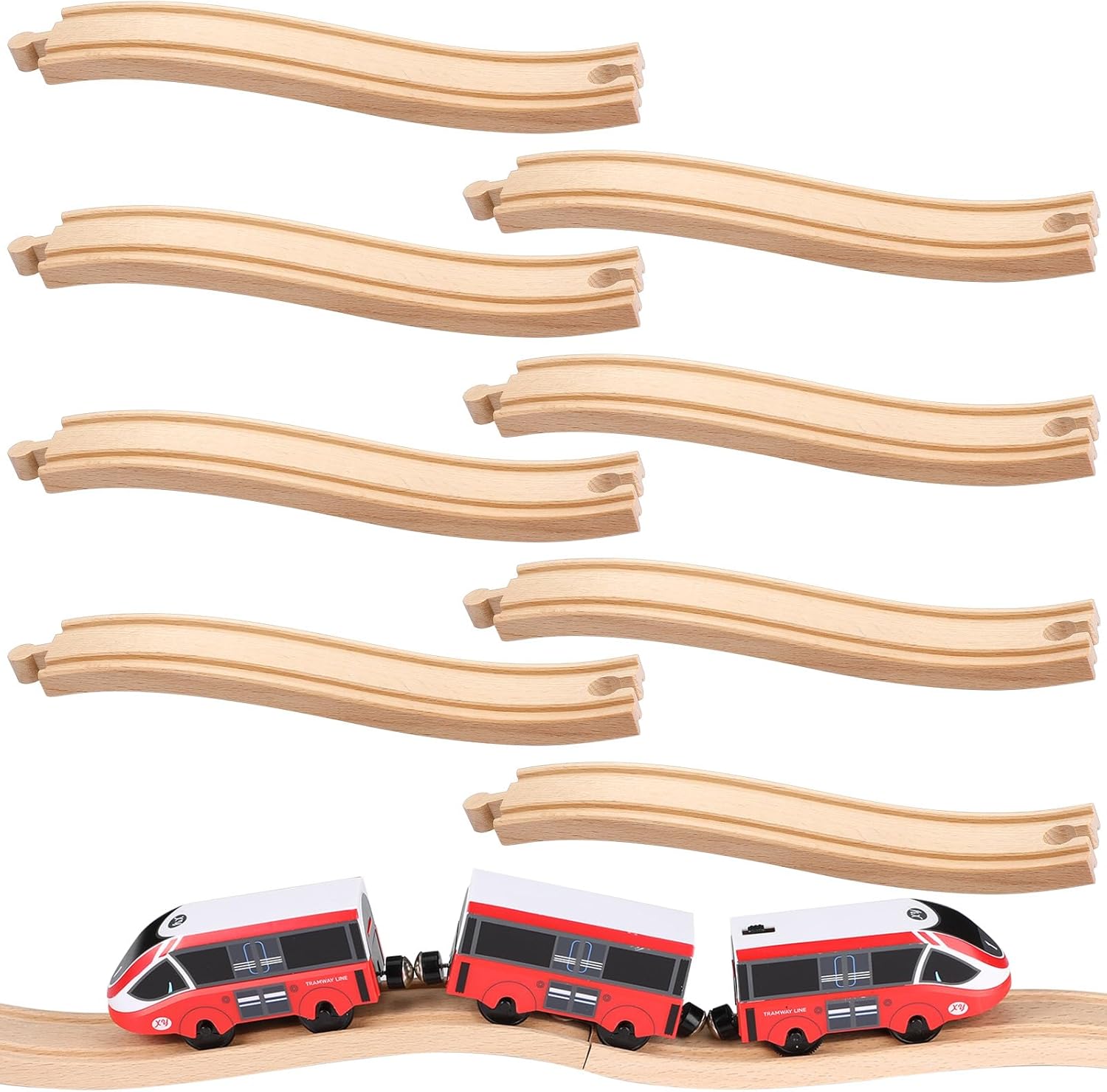 Liliful Pack of 8 Wood Train Track Expansion Packs