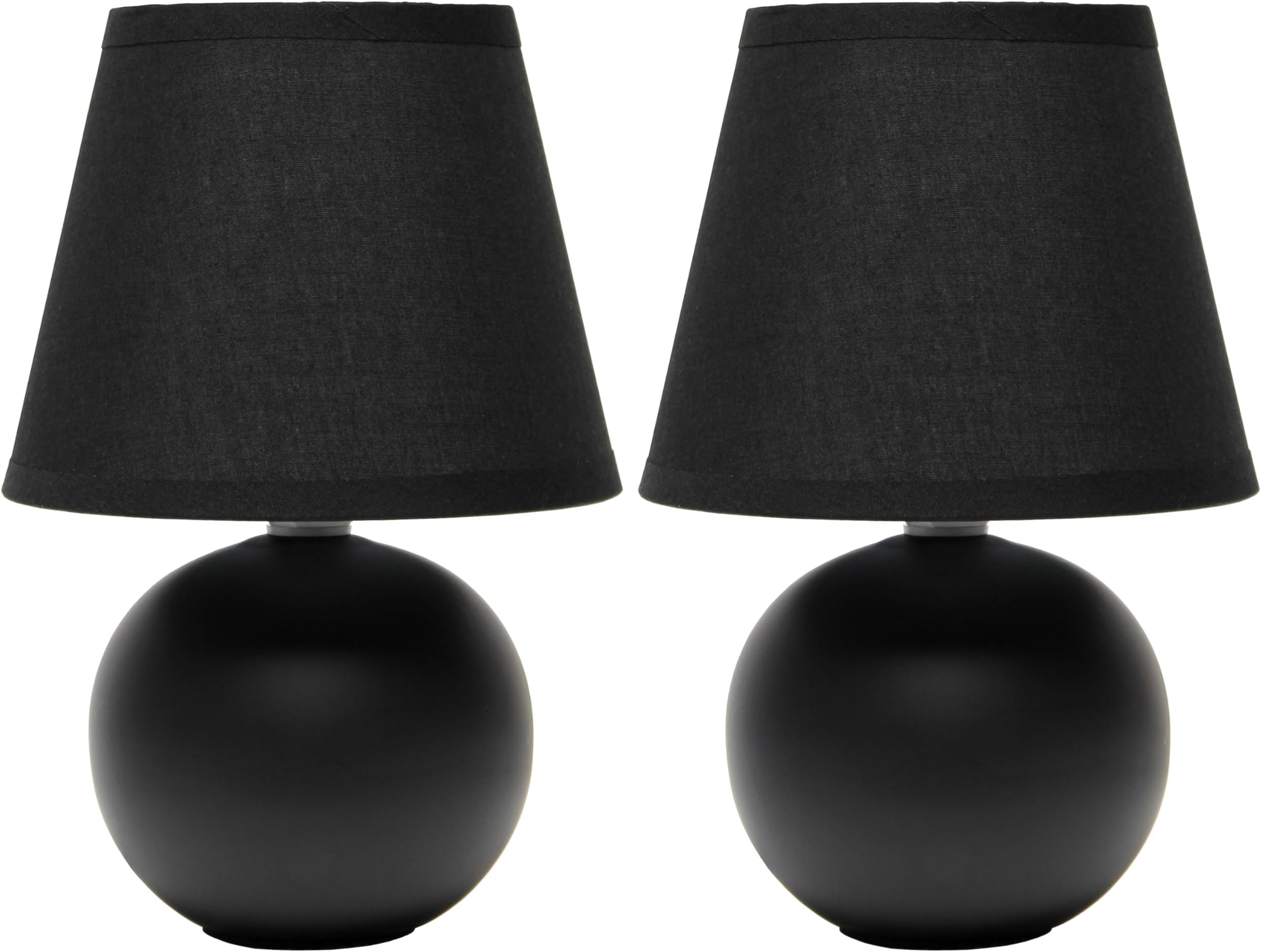 Simple Designs LT1196-BLK-2PK 8.66" 2-Pack Chic Little Globe Ceramic Table Lamp Set with Matching Tapered Shade, for Living Room, Bedroom, Office, Black
