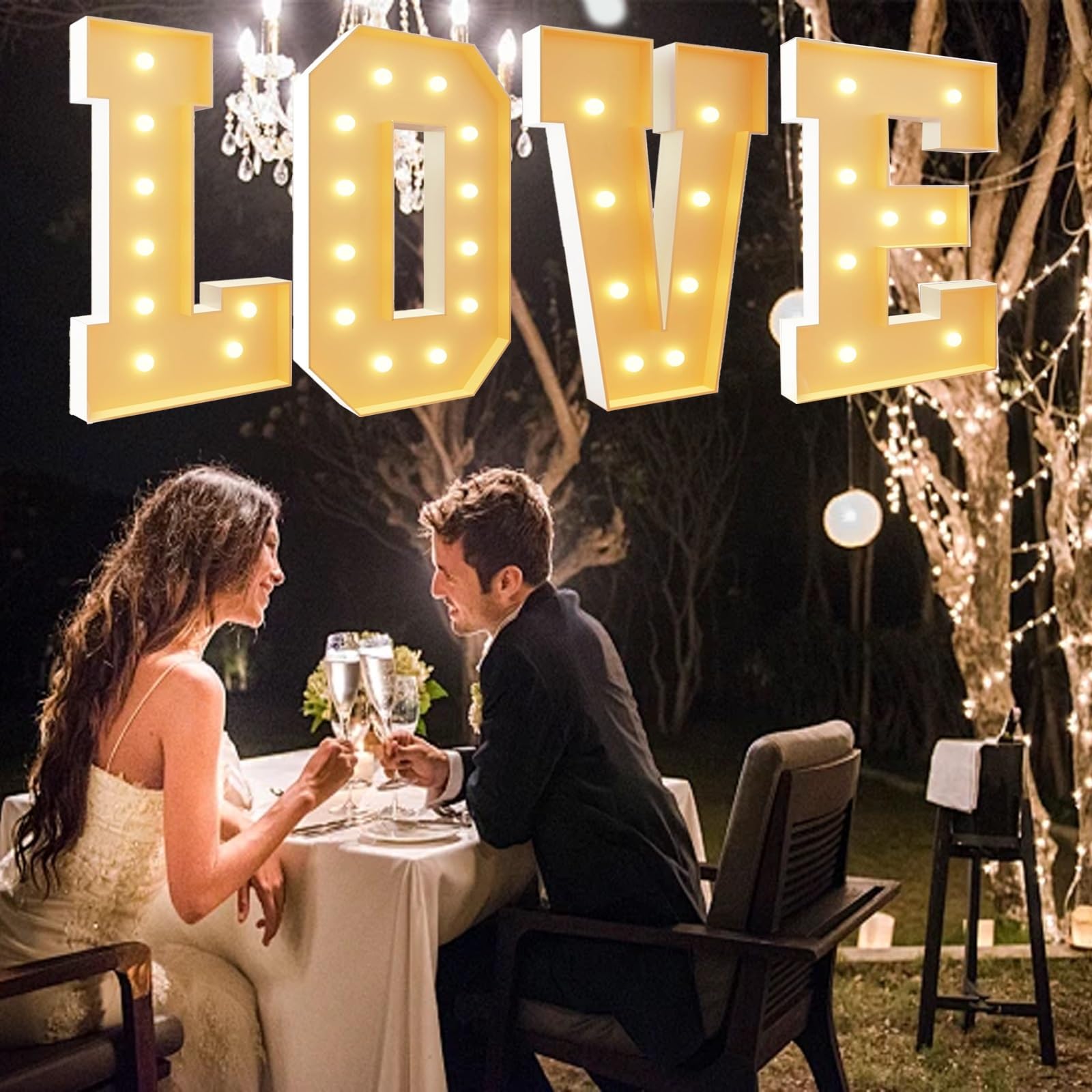 Lettres géantes Lumineuses Love LED Grandes Lettres Panneau 4 Pieds de Haut Lettres en mosaïque Love for Anniversaire de Mariage Anniversaire Saint Valentin Décoration de fête(2.3FT)